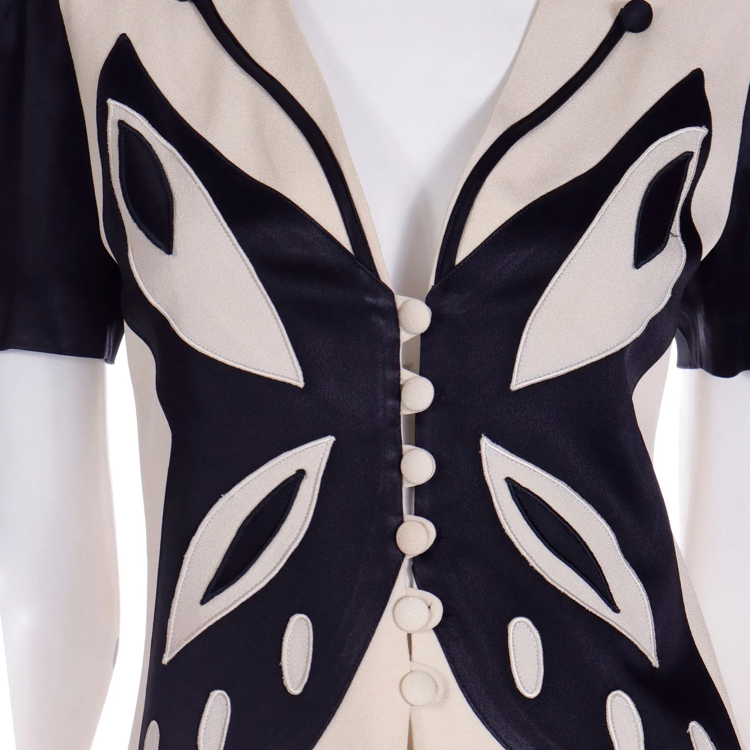 1980s or Early 1990s Franco Moschino Black & Cream Butterfly Top