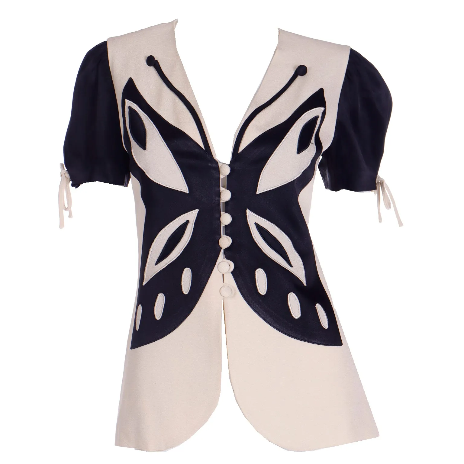 1980s or Early 1990s Franco Moschino Black & Cream Butterfly Top