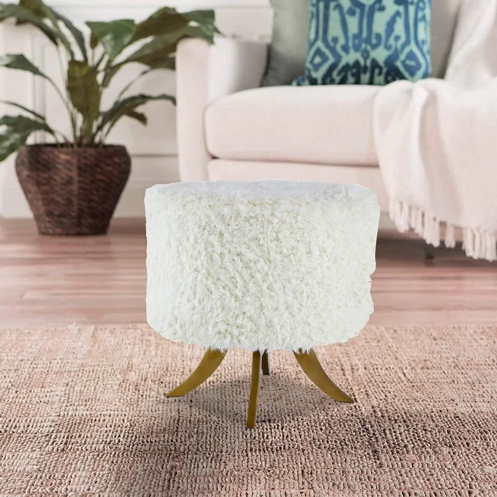 20 Inch Ottoman, Foam Filled, Shearling Fabric, Wood Frame, White, Brown By Casagear Home