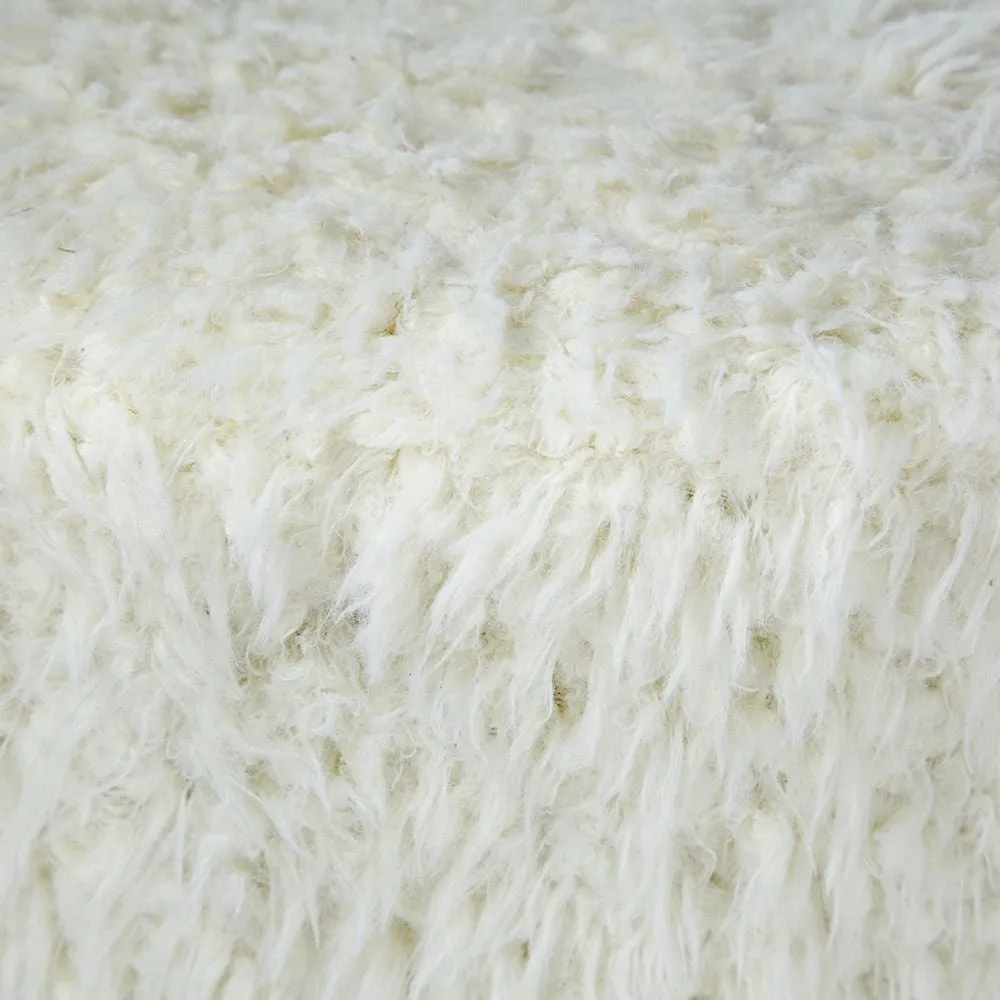 20 Inch Ottoman, Foam Filled, Shearling Fabric, Wood Frame, White, Brown By Casagear Home