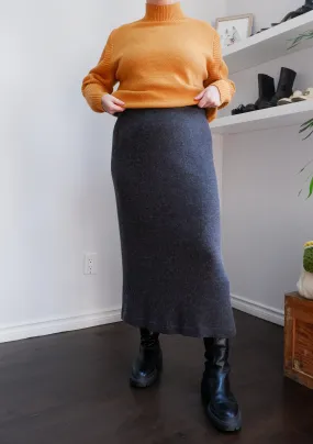 90s Charcoal Wool-Blend Knit Midi Skirt - XL/XXL