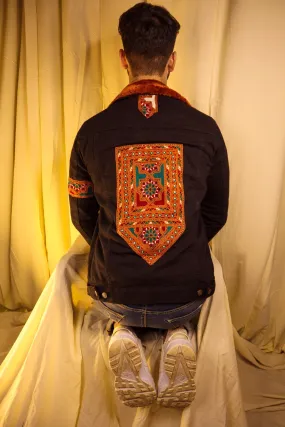 Black Traditonal Balochi Denim Jacket