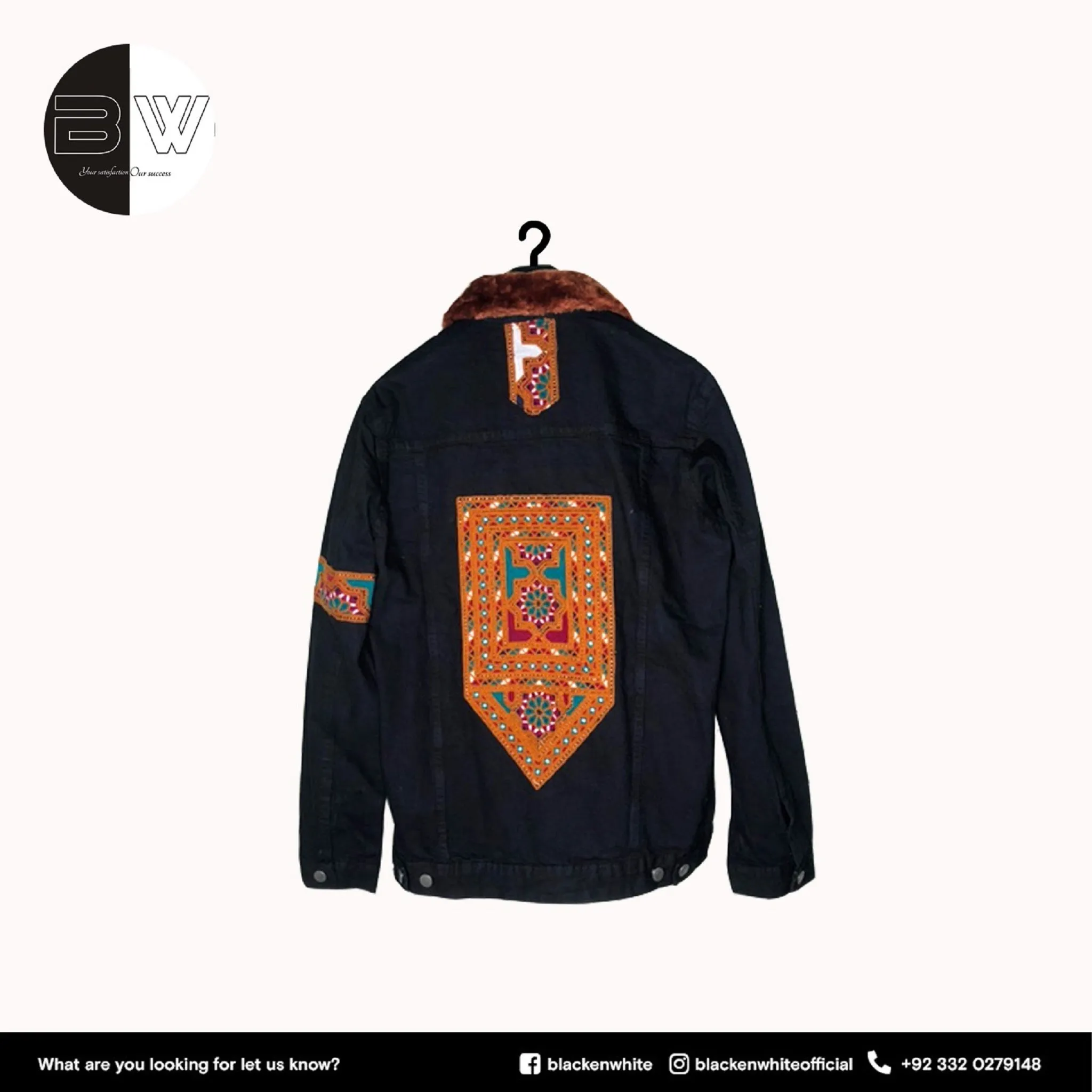 Black Traditonal Balochi Denim Jacket