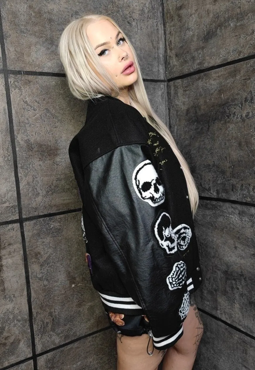 Bones varsity jacket faux leather skeleton baseball bomber