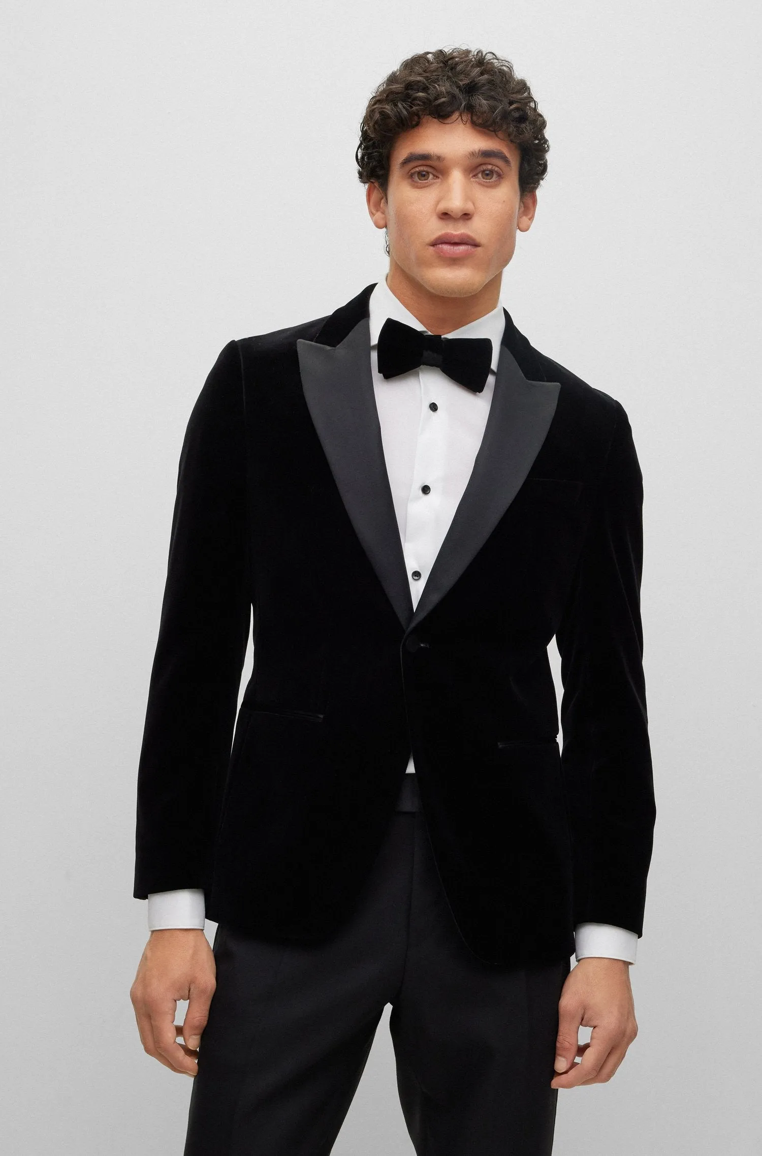 Boss Slim-Fit Cotton Velvet Tuxedo Jacket - Black