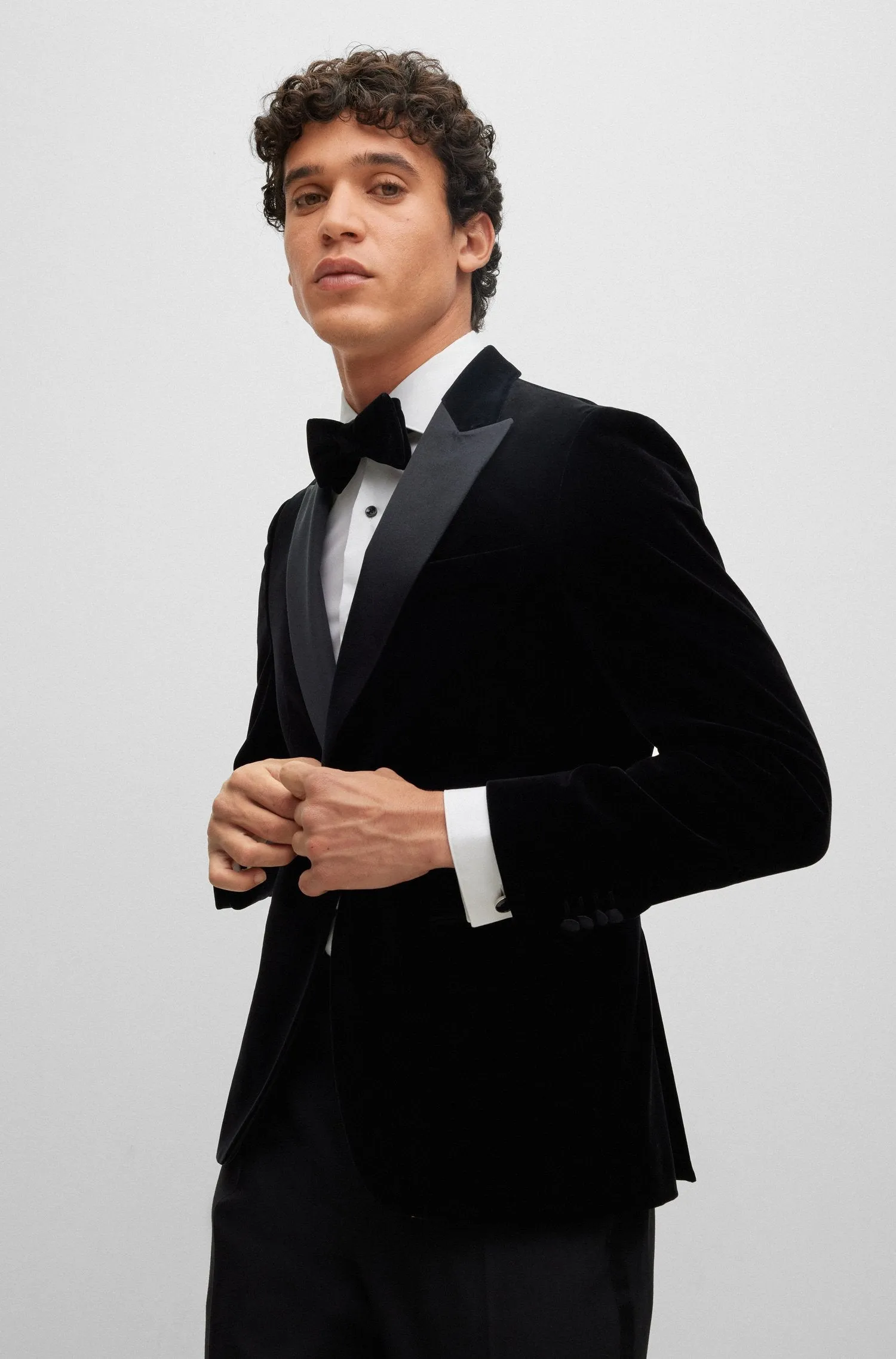 Boss Slim-Fit Cotton Velvet Tuxedo Jacket - Black