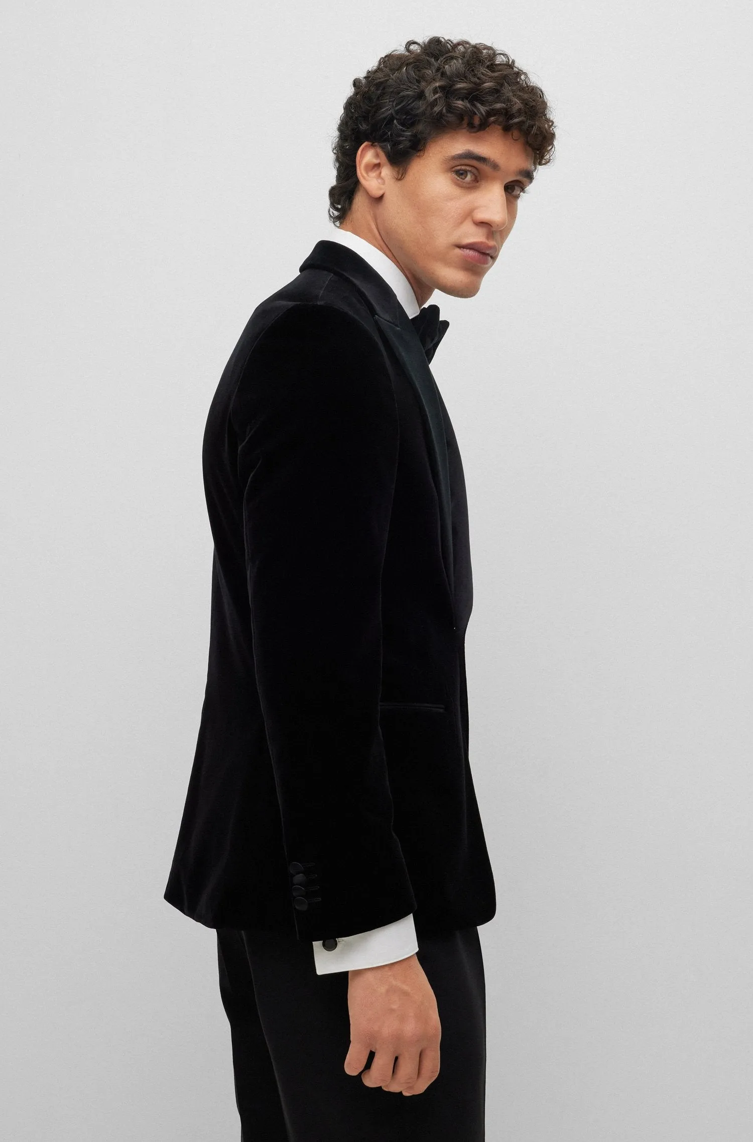 Boss Slim-Fit Cotton Velvet Tuxedo Jacket - Black