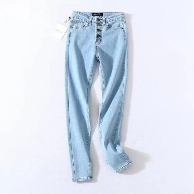 Carly Buttoned High Waist Pencil Denim