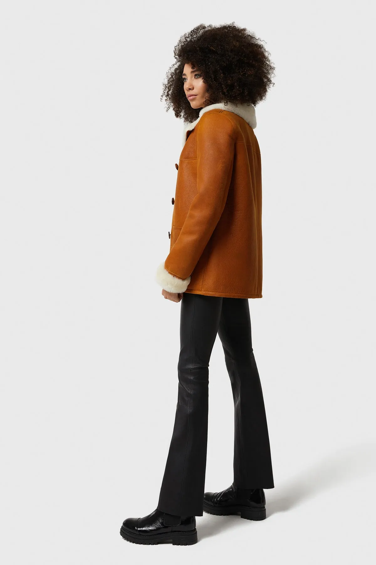 Chelsea Sheepskin Peacoat, Washed Tan with White Wool