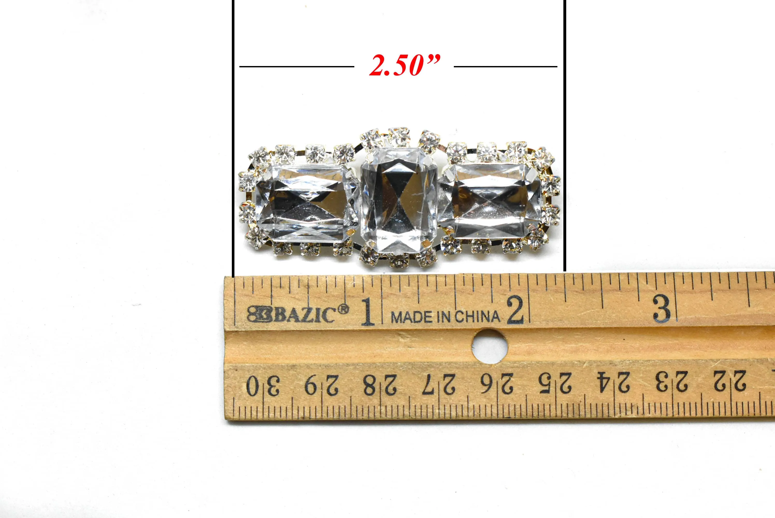 Chunky Rectangular Rhinestone Brooch with Pin 2.50" x 1" - 1 Piece