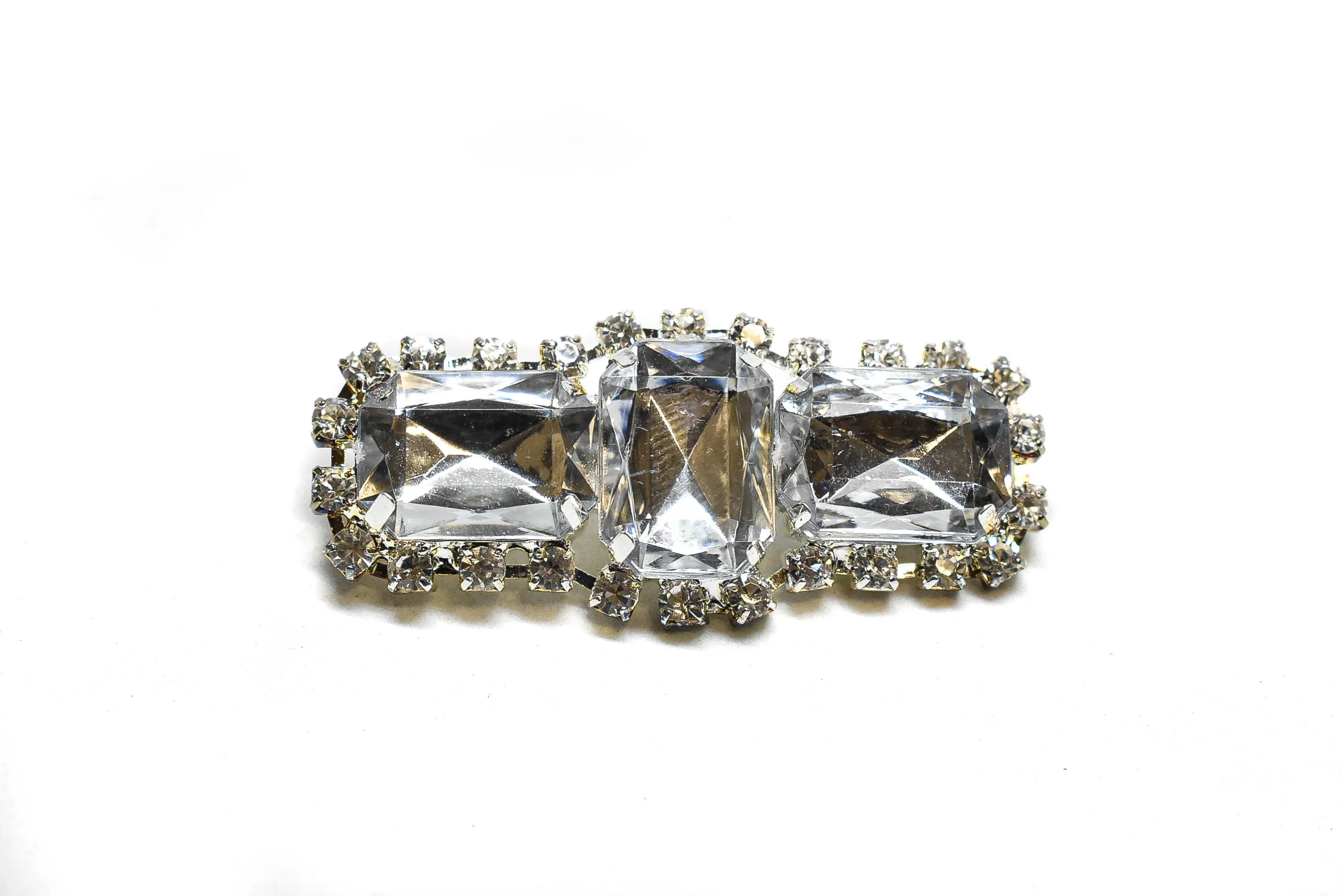 Chunky Rectangular Rhinestone Brooch with Pin 2.50" x 1" - 1 Piece