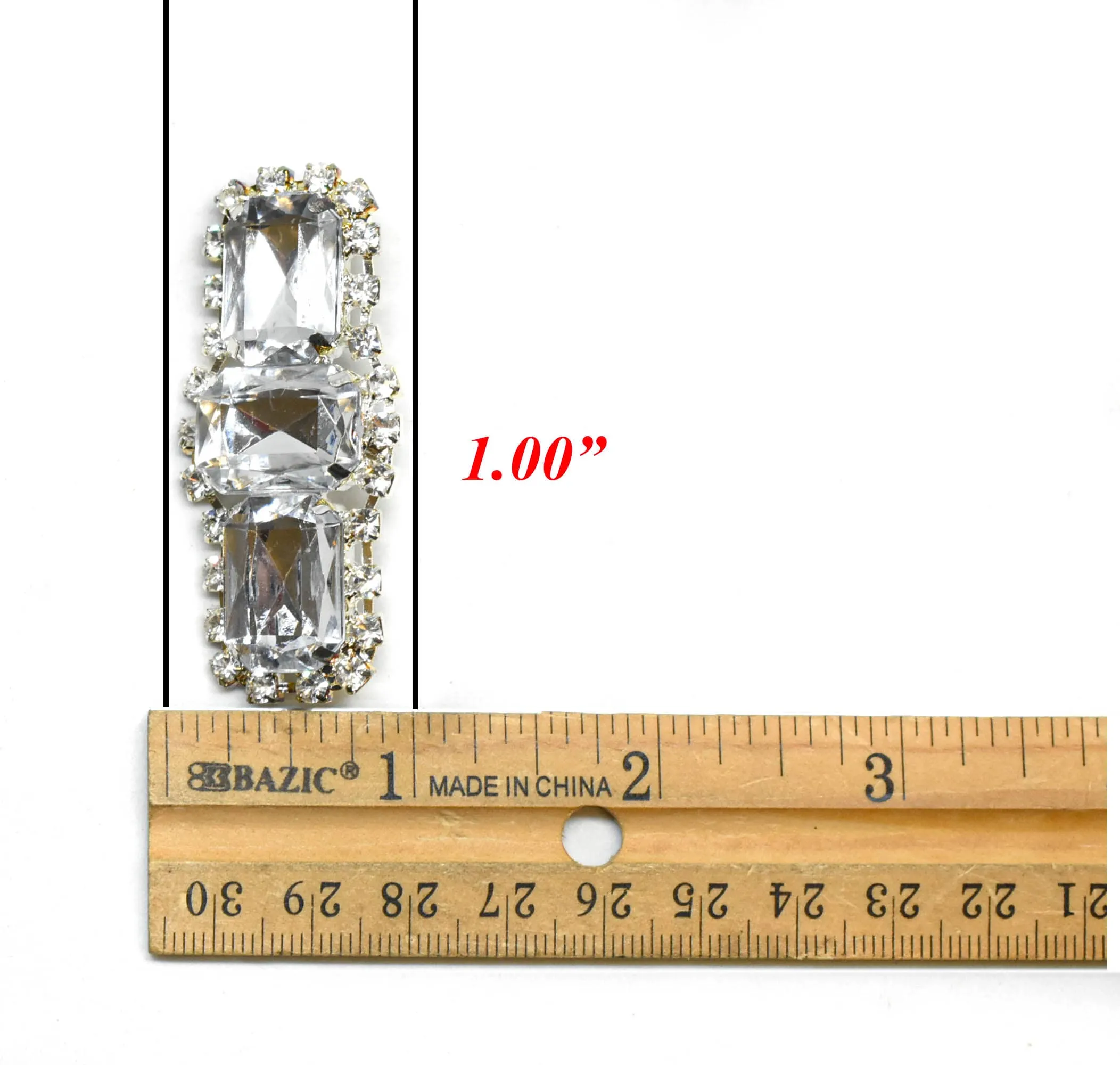 Chunky Rectangular Rhinestone Brooch with Pin 2.50" x 1" - 1 Piece