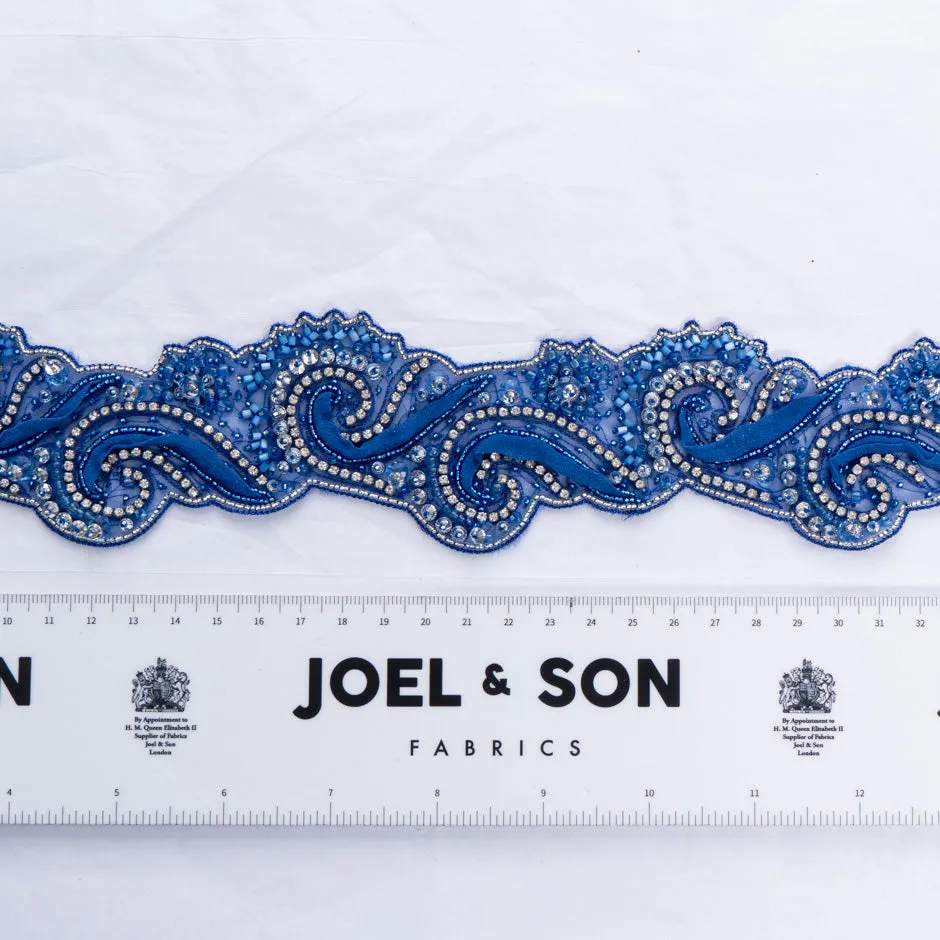 Deep Royal Blue Diamanté & Beaded Trim