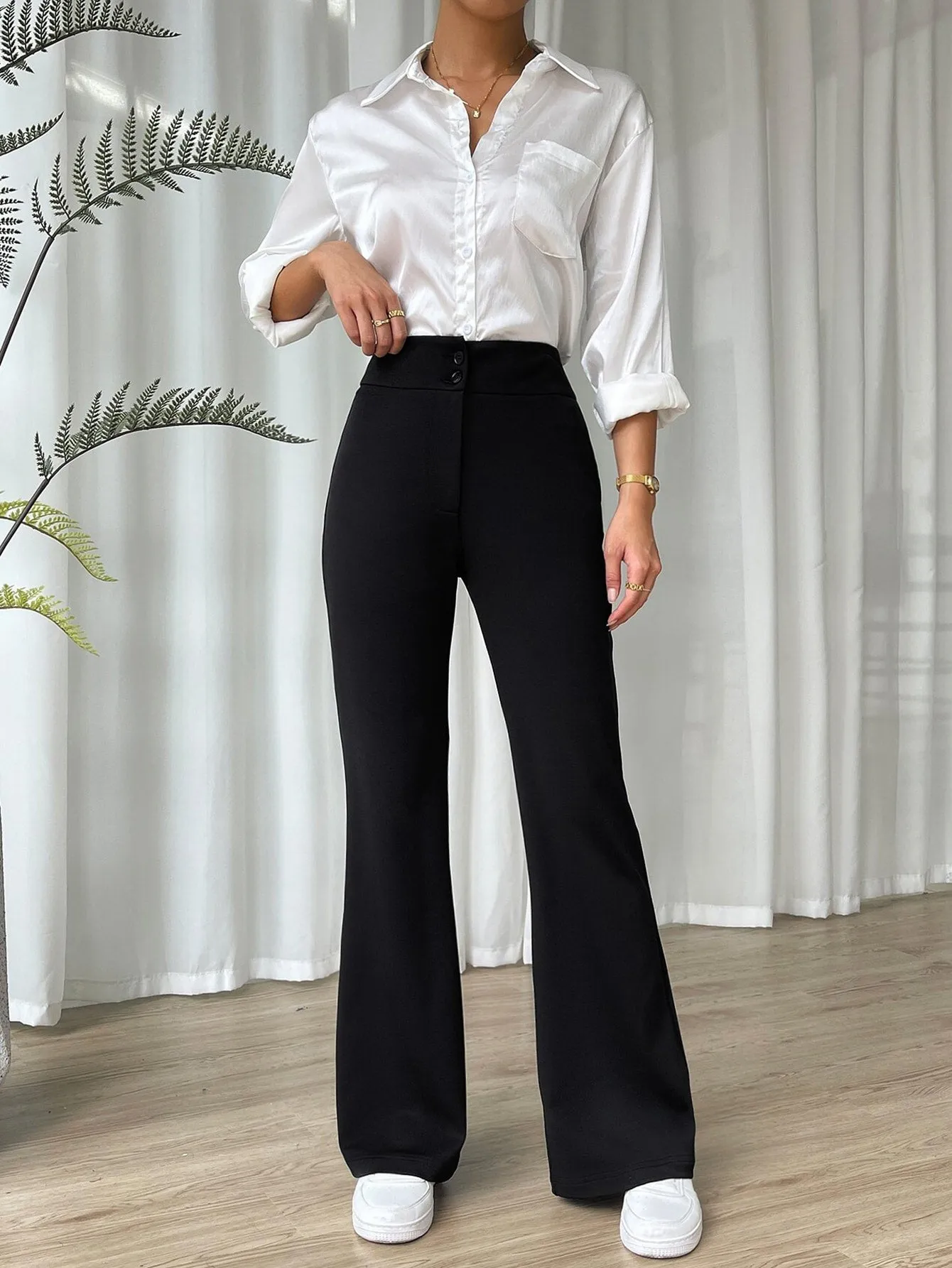 EZwear High Waist Flare Leg Pants