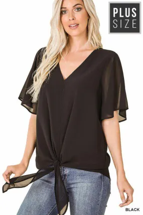 Front Tie Double Layer Chiffon Top