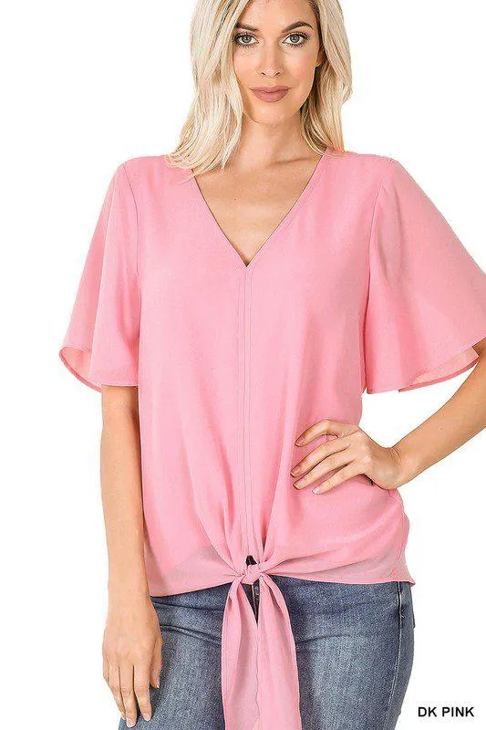 Front Tie Double Layer Chiffon Top