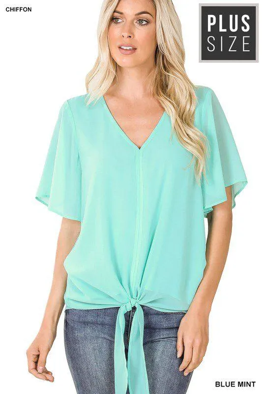 Front Tie Double Layer Chiffon Top