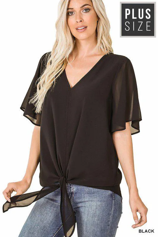 Front Tie Double Layer Chiffon Top