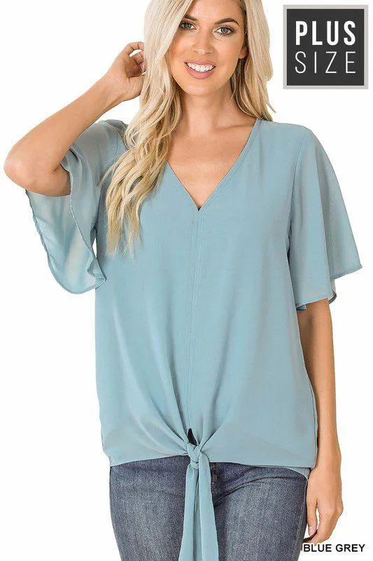 Front Tie Double Layer Chiffon Top