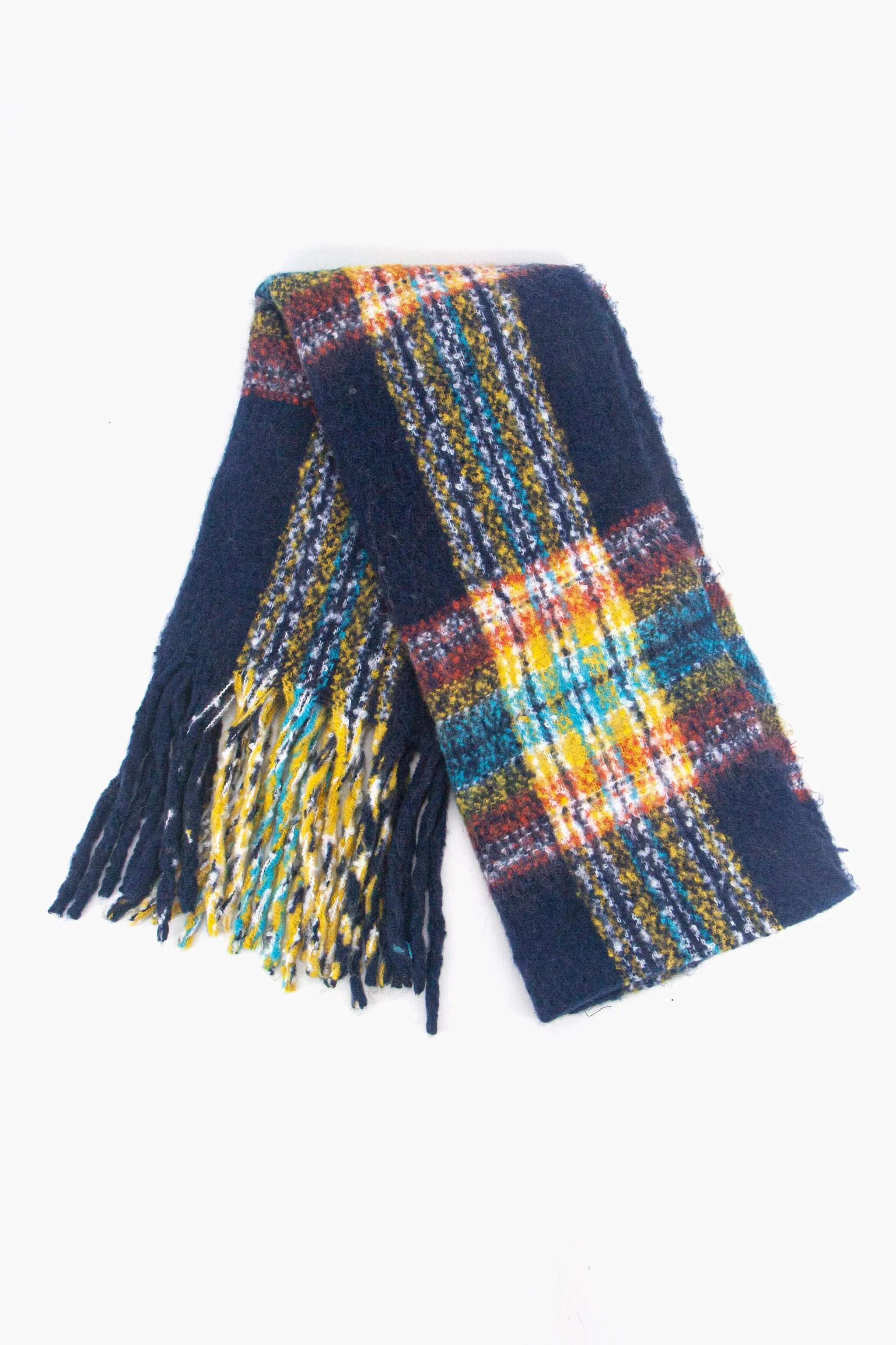 Greer Heavyweight Scarf - Navy Blue, Traditional Check