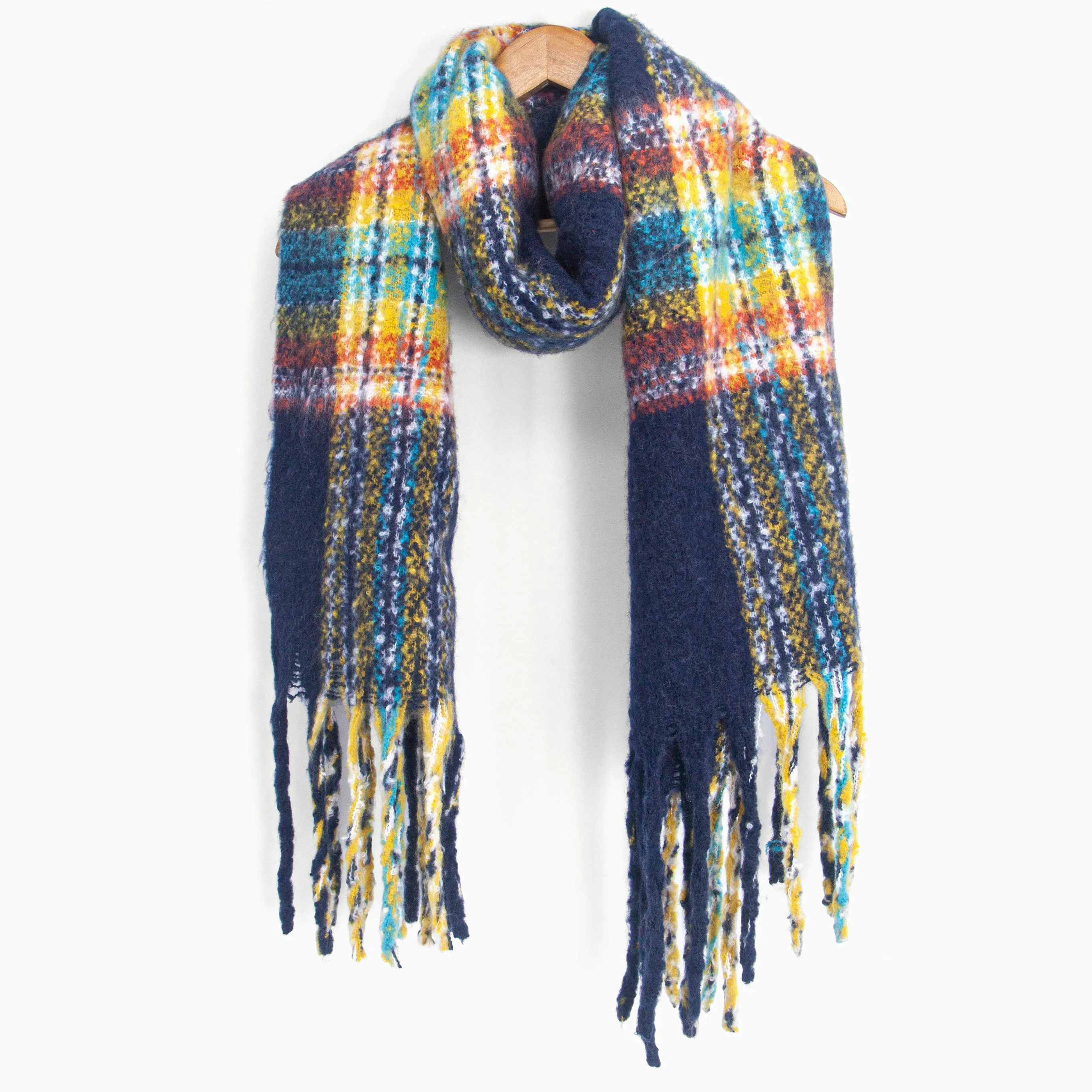 Greer Heavyweight Scarf - Navy Blue, Traditional Check