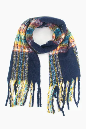 Greer Heavyweight Scarf - Navy Blue, Traditional Check