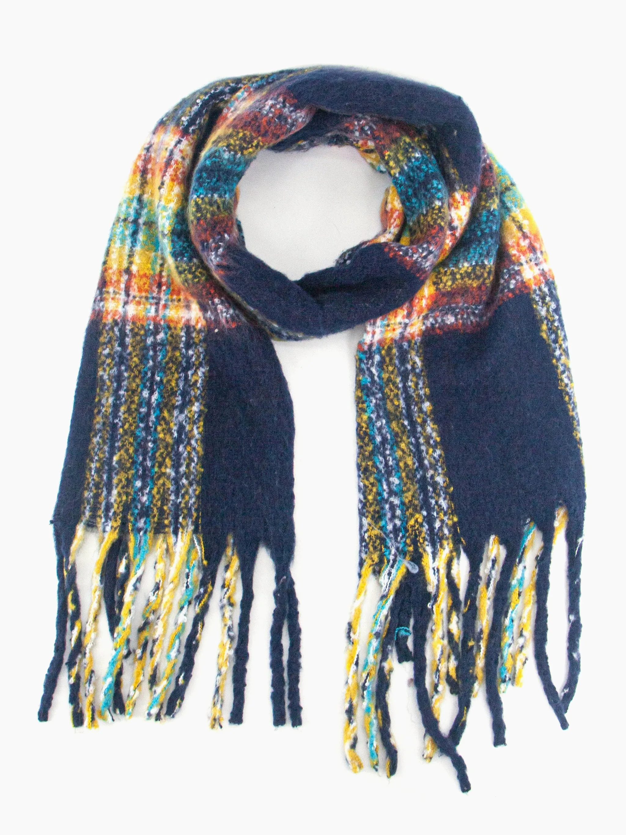 Greer Heavyweight Scarf - Navy Blue, Traditional Check