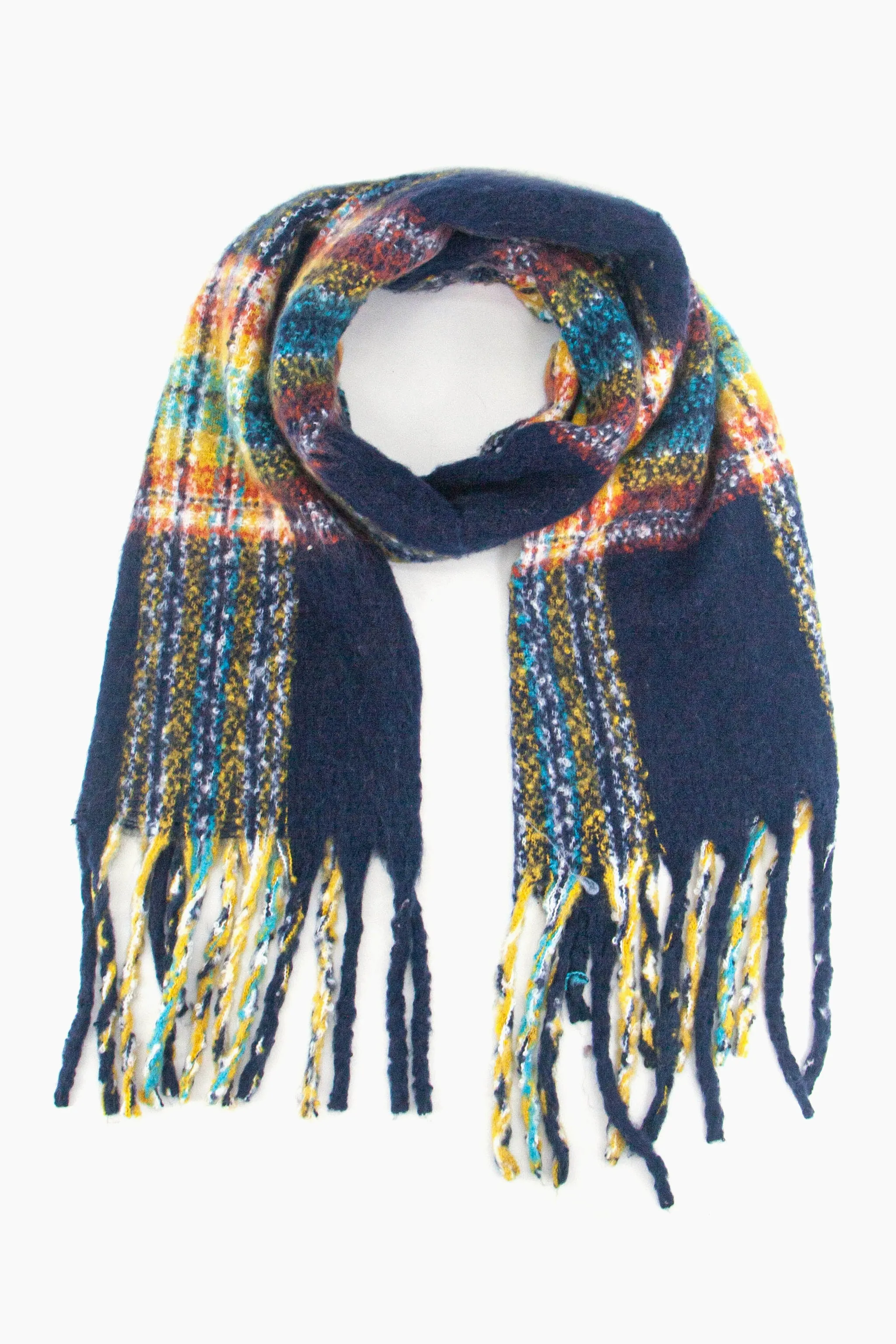Greer Heavyweight Scarf - Navy Blue, Traditional Check