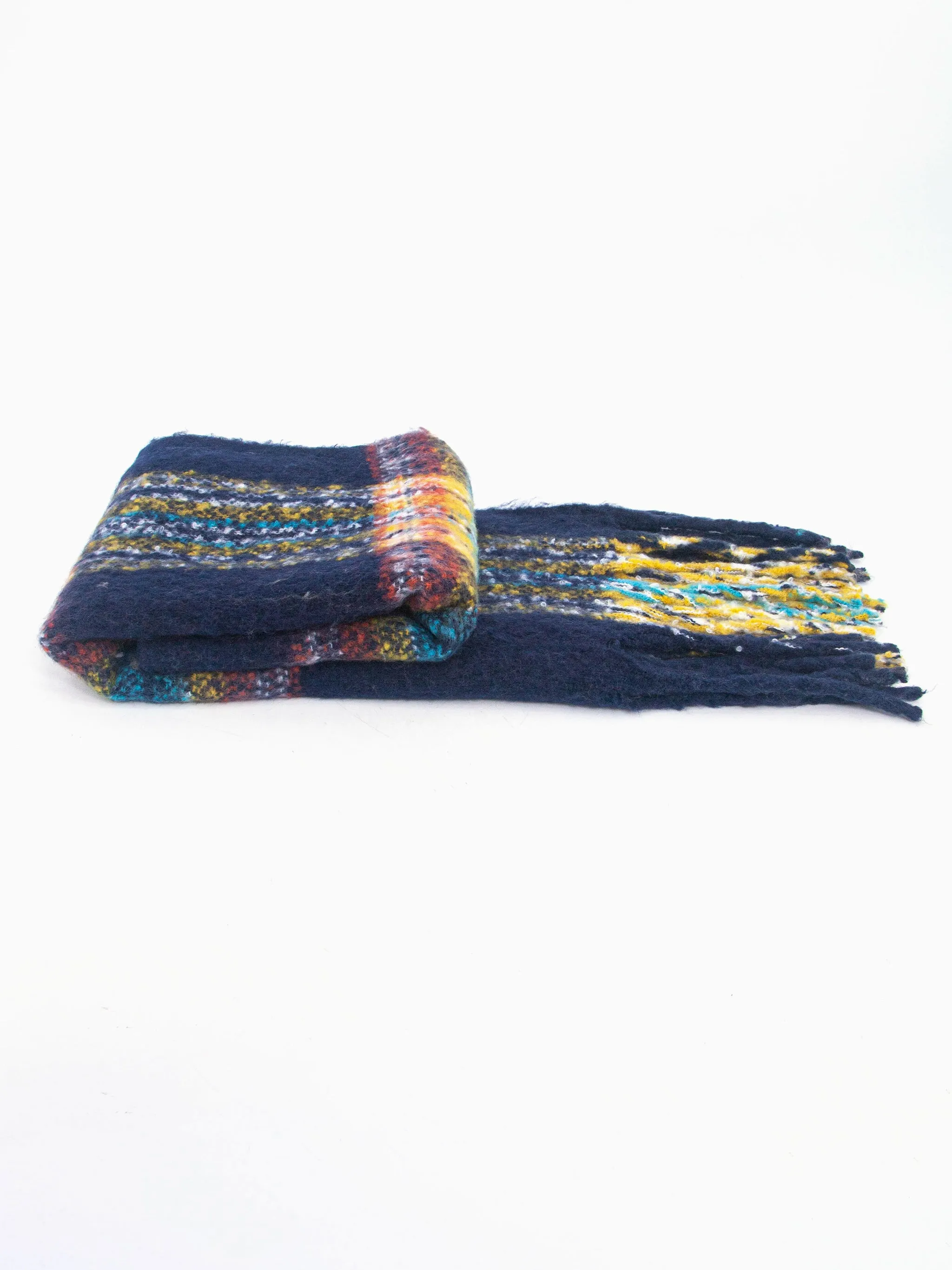 Greer Heavyweight Scarf - Navy Blue, Traditional Check