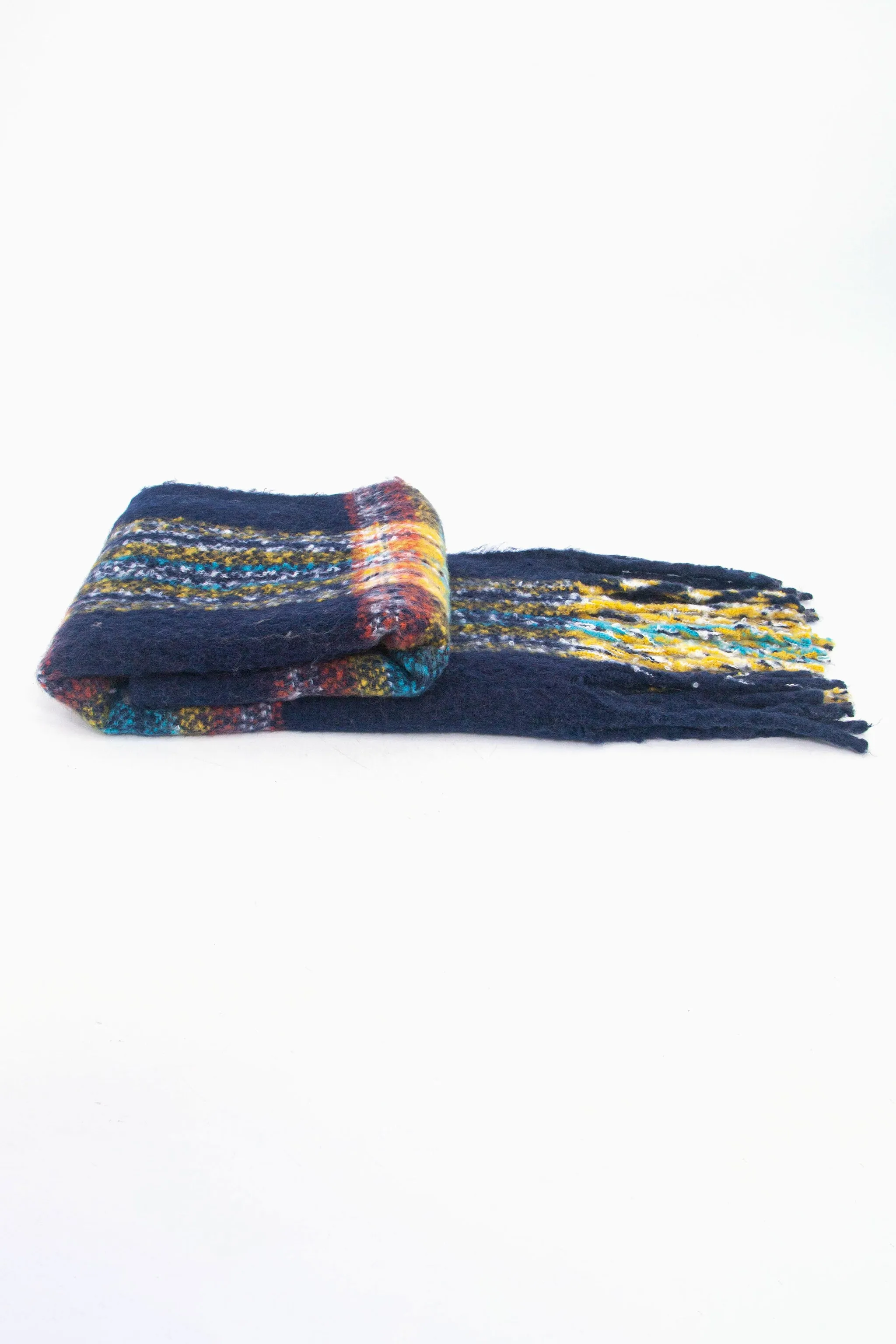 Greer Heavyweight Scarf - Navy Blue, Traditional Check