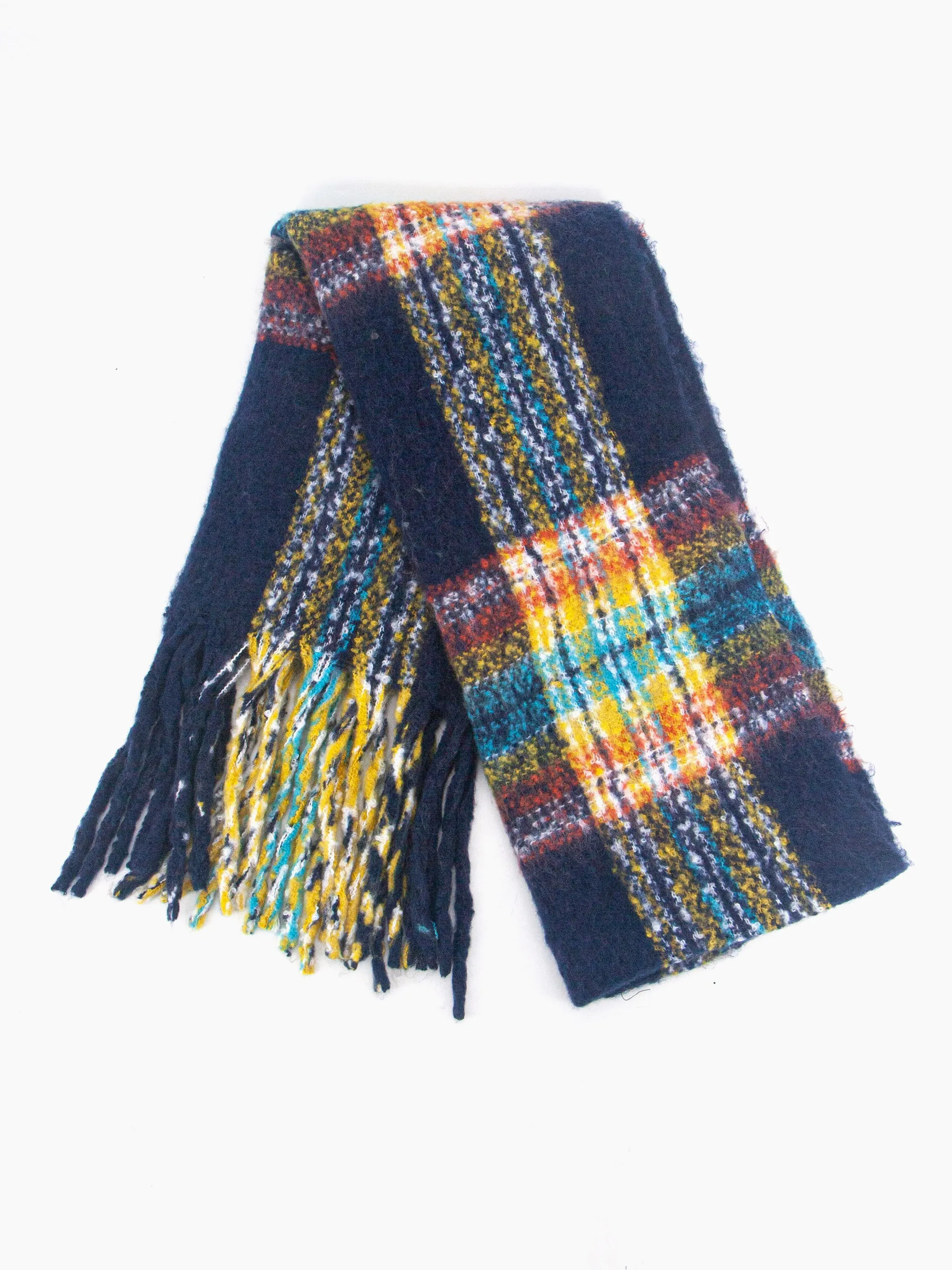 Greer Heavyweight Scarf - Navy Blue, Traditional Check