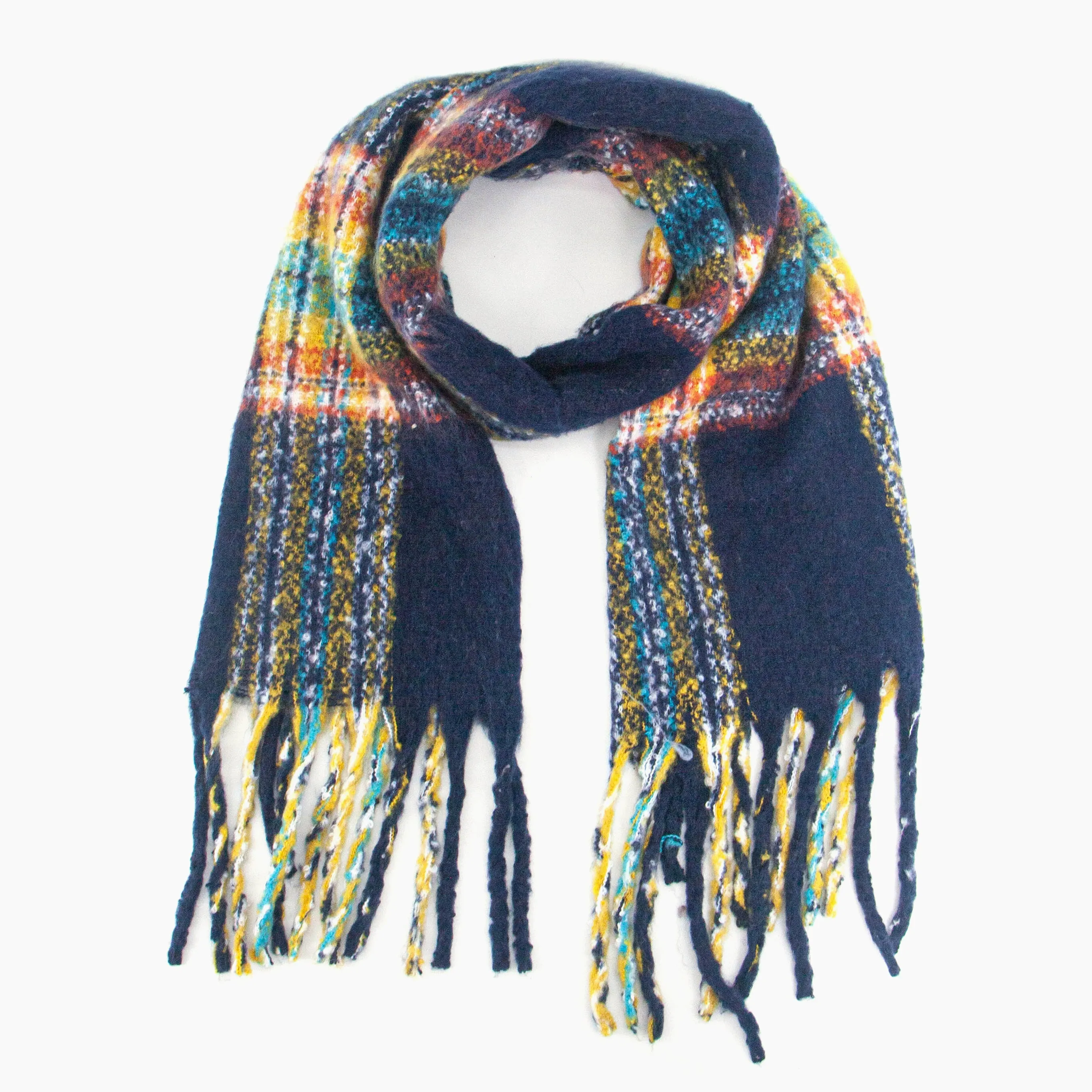 Greer Heavyweight Scarf - Navy Blue, Traditional Check