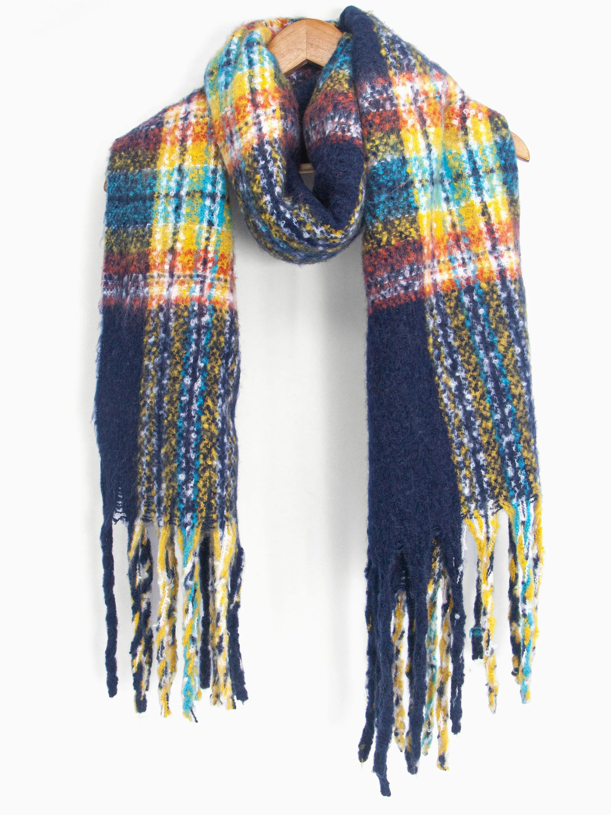 Greer Heavyweight Scarf - Navy Blue, Traditional Check