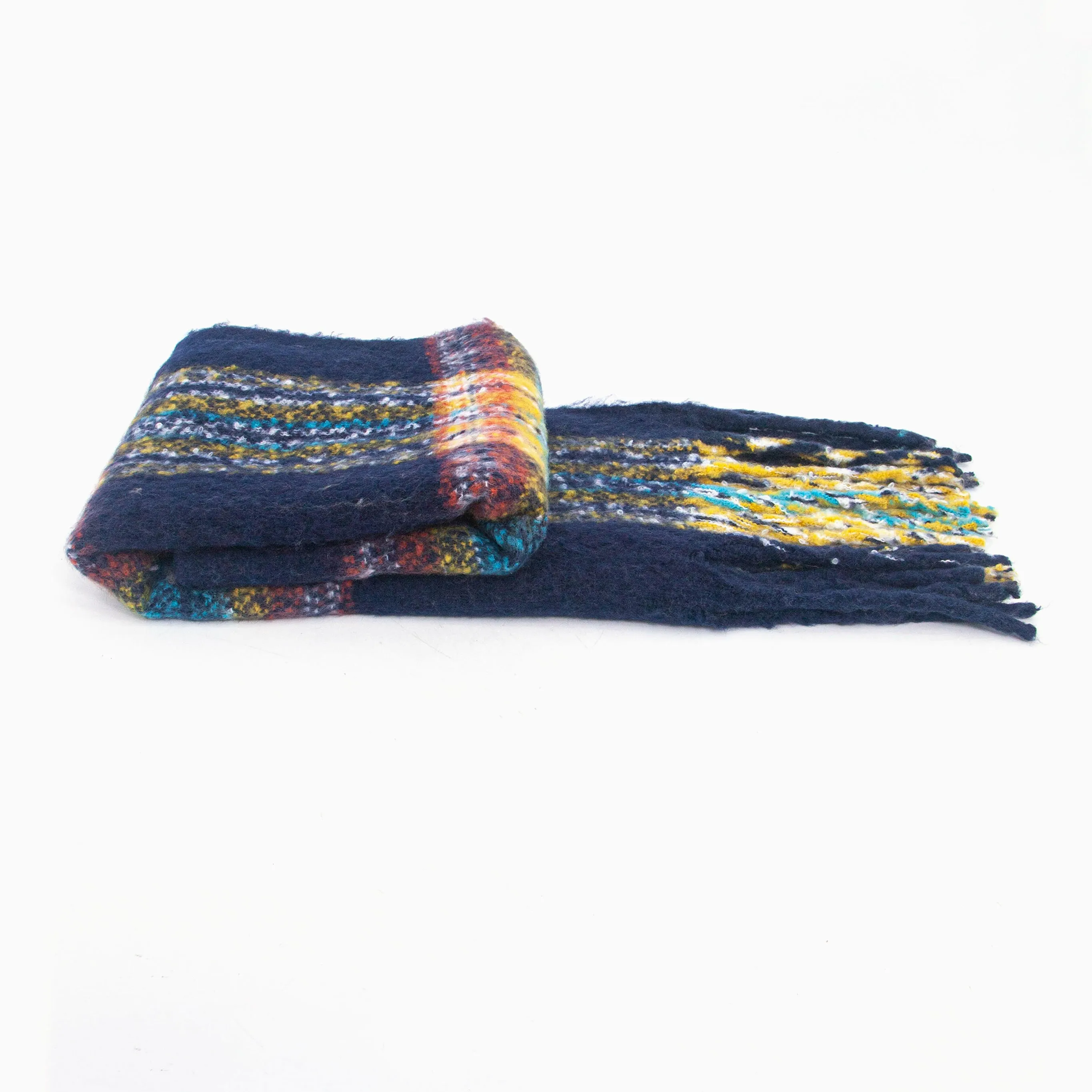 Greer Heavyweight Scarf - Navy Blue, Traditional Check