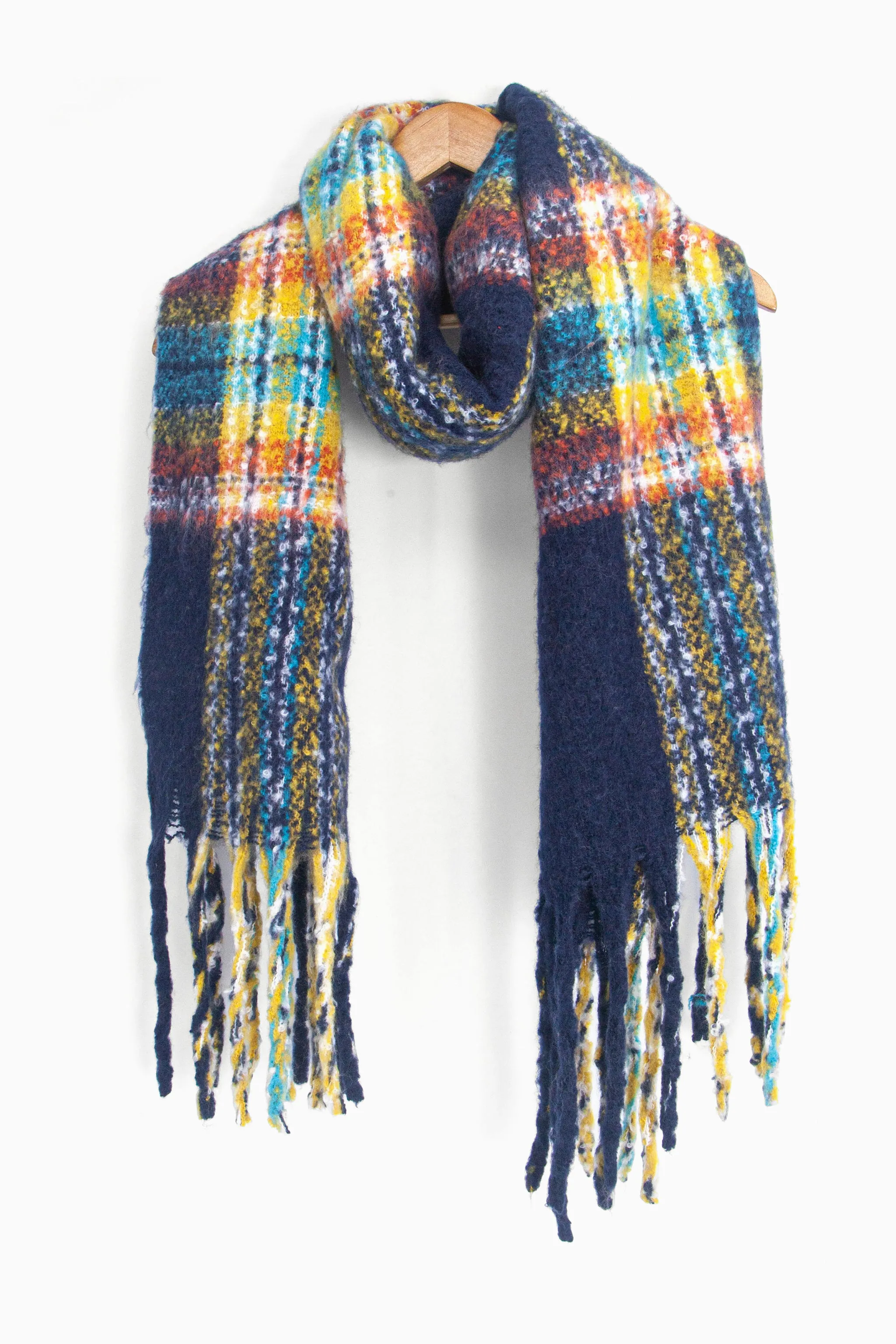 Greer Heavyweight Scarf - Navy Blue, Traditional Check