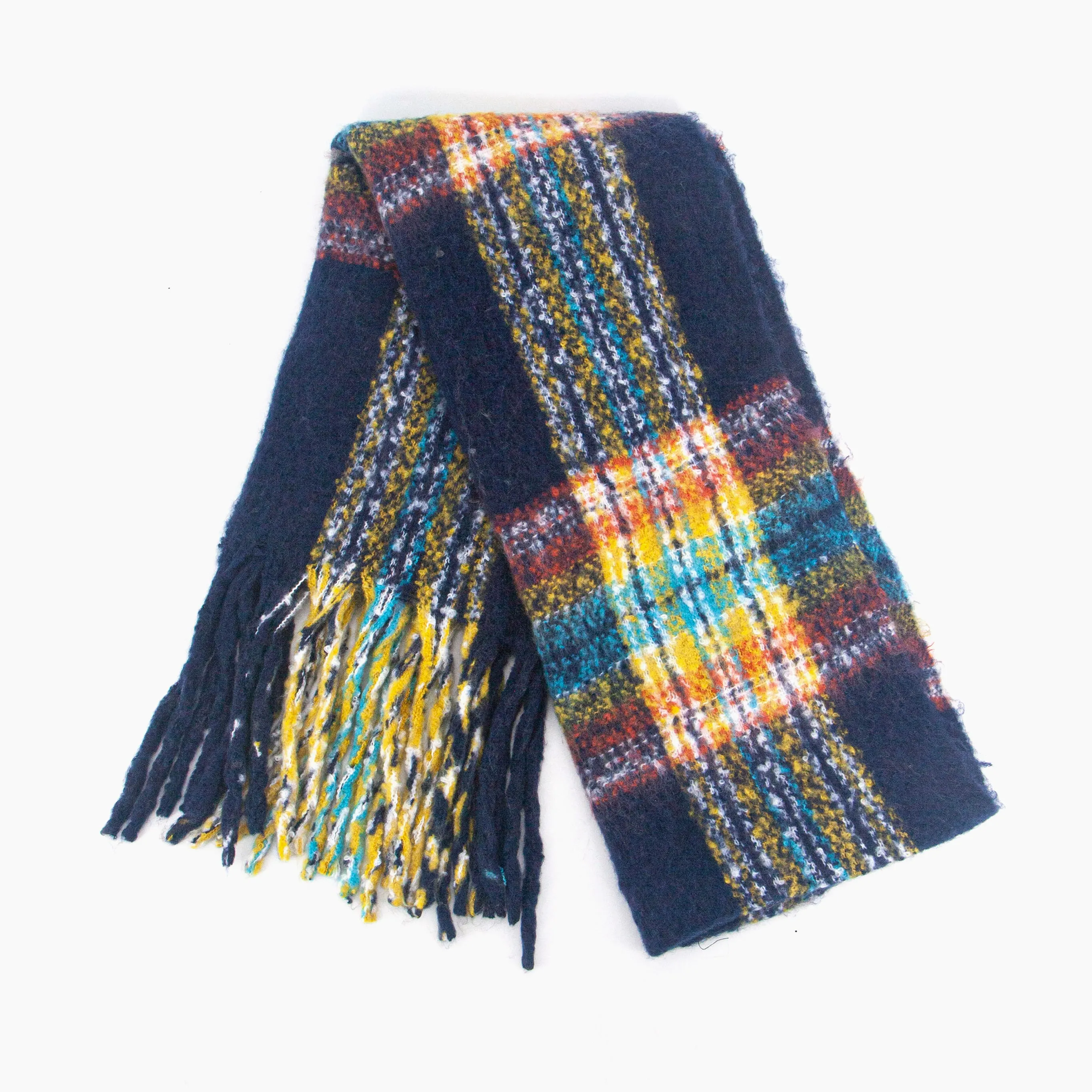 Greer Heavyweight Scarf - Navy Blue, Traditional Check