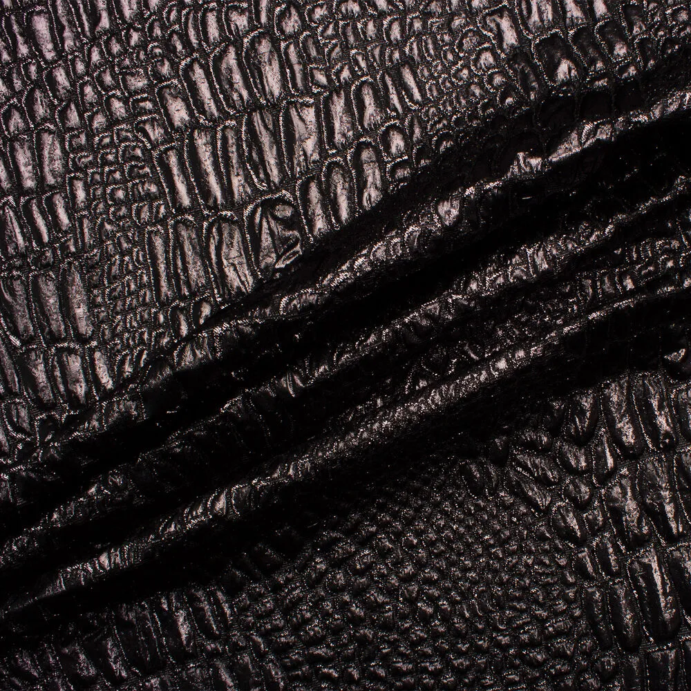 Gunmetal Grey 'Mock Croc' Metallic Brocade