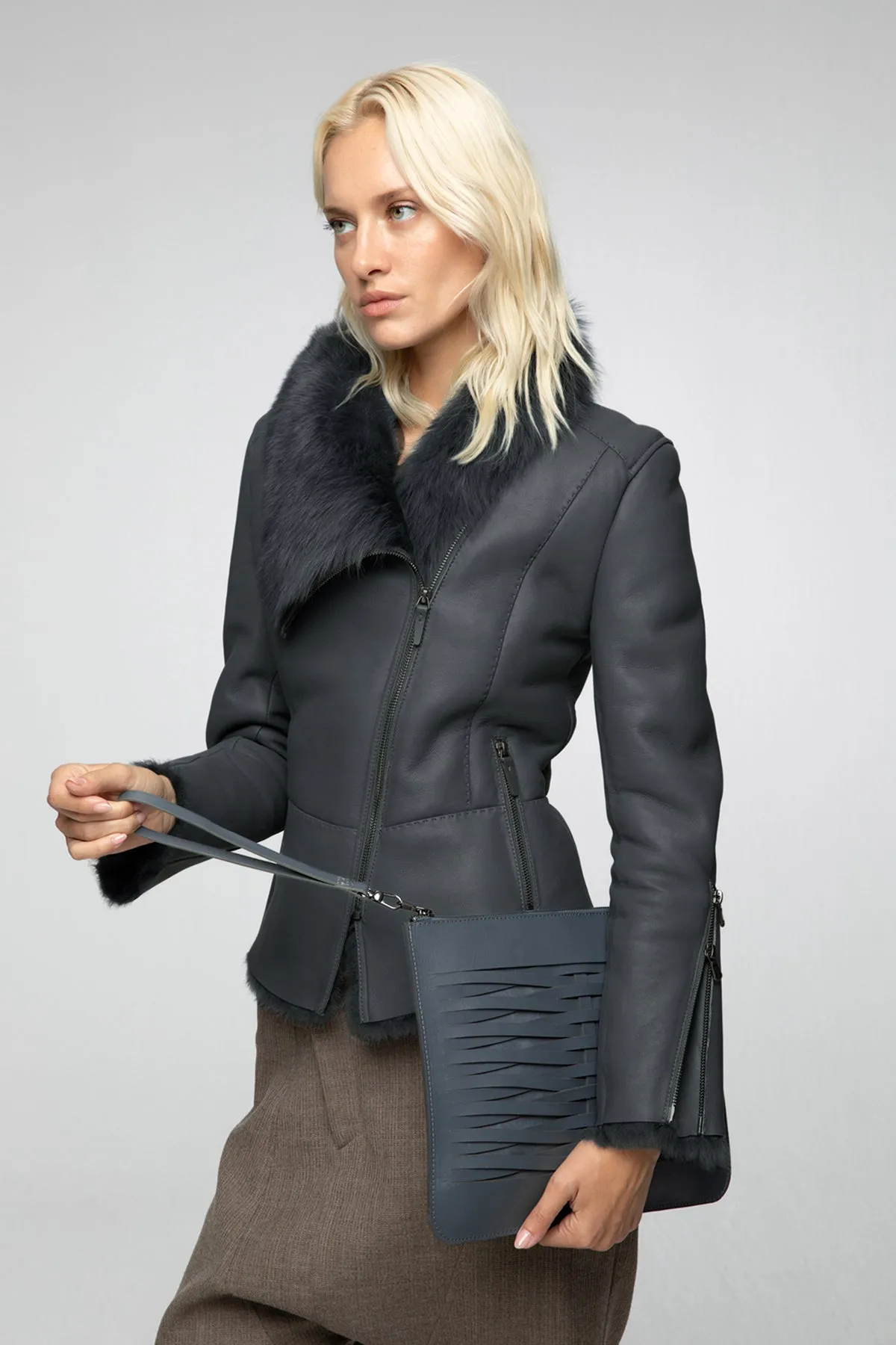 Gwen - Indigo Shearling Jacket