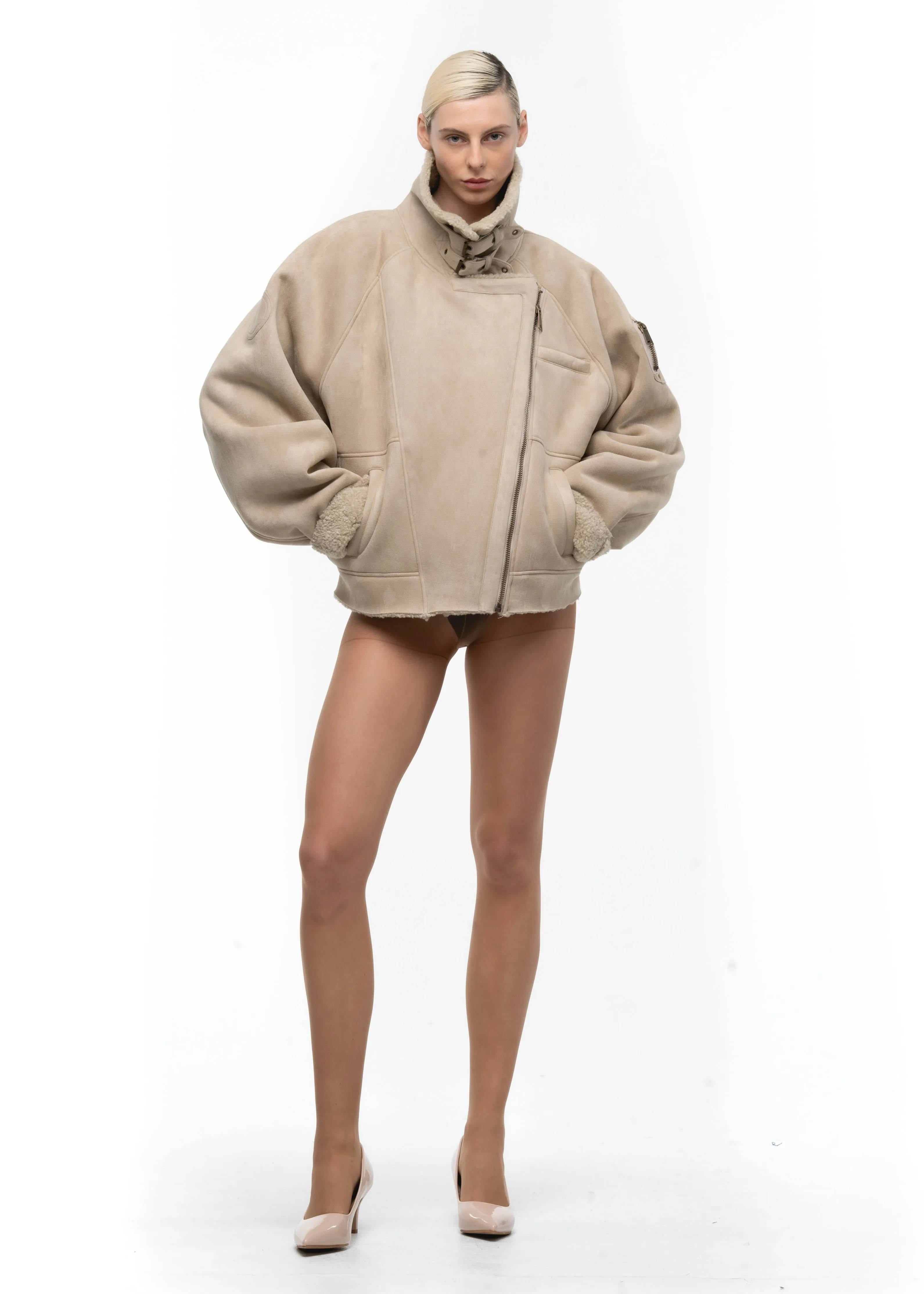 HEAVY FLIGHT SHEARLING JACKET BEIGE WOMEN'S CUT