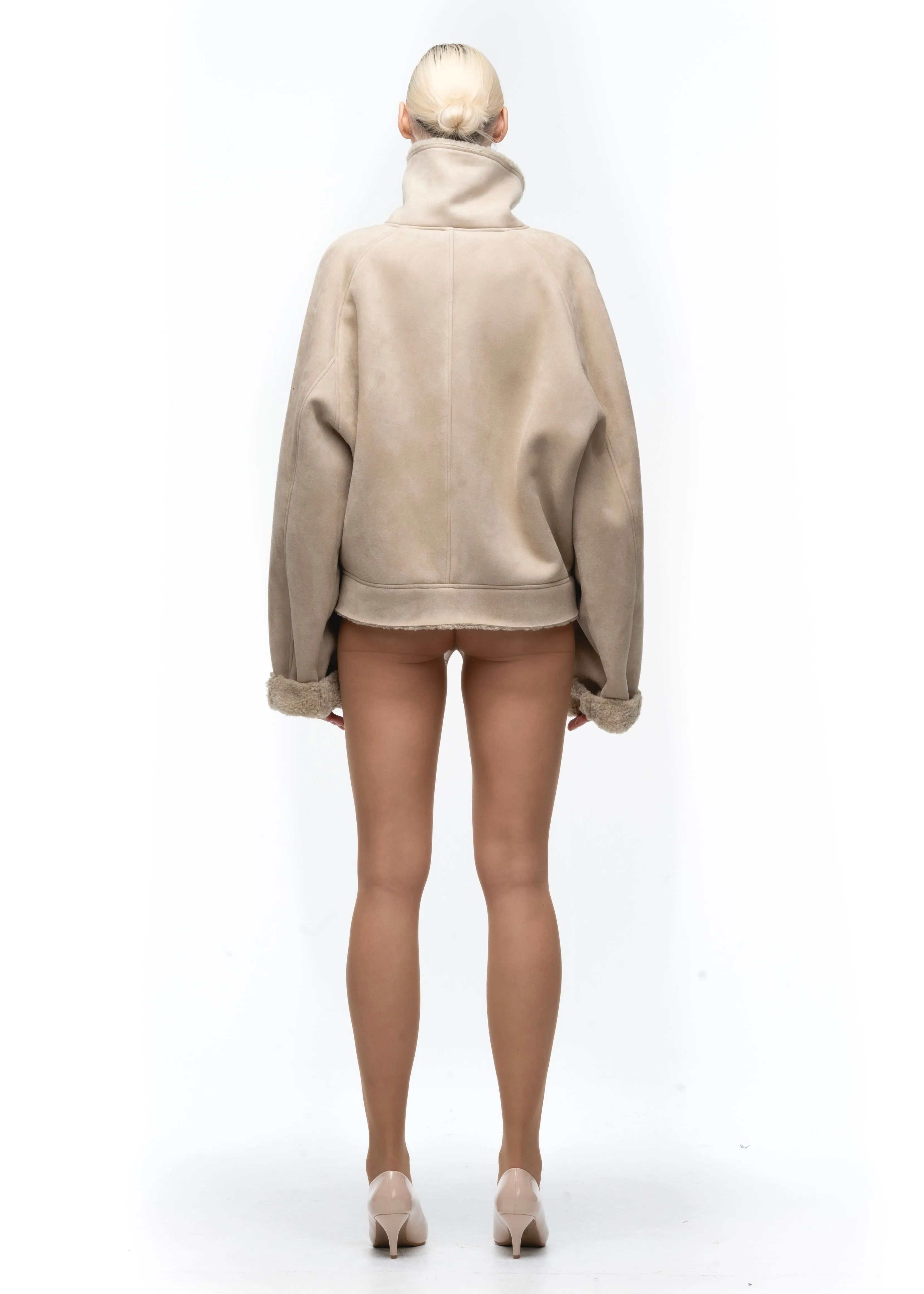 HEAVY FLIGHT SHEARLING JACKET BEIGE WOMEN'S CUT