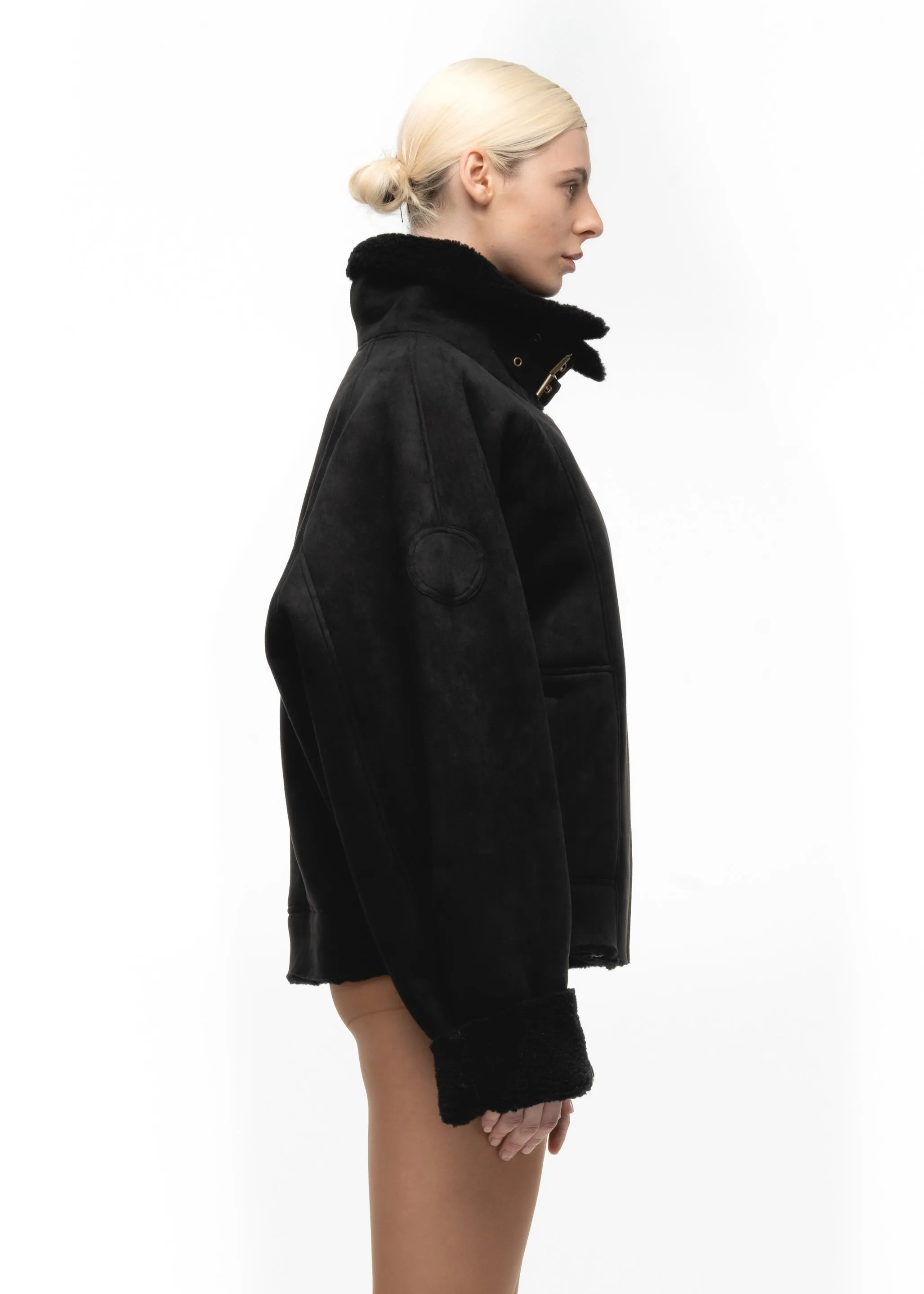 HEAVY FLIGHT SHEARLING JACKET BLACK WOMEN'S CUT