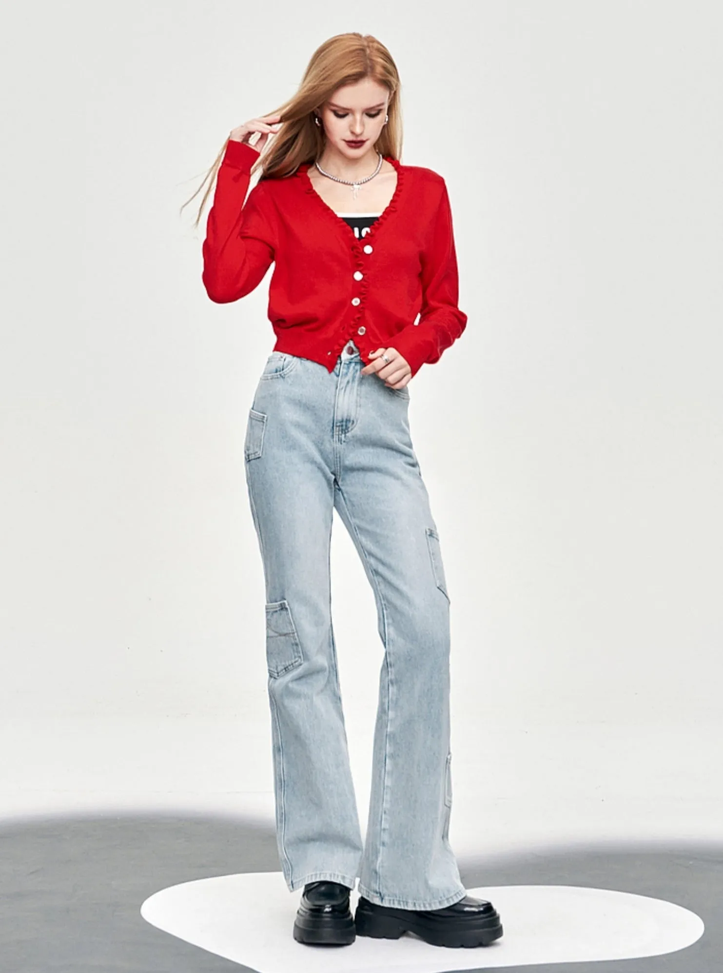 High Waist Bootcut Light Jeans Pants
