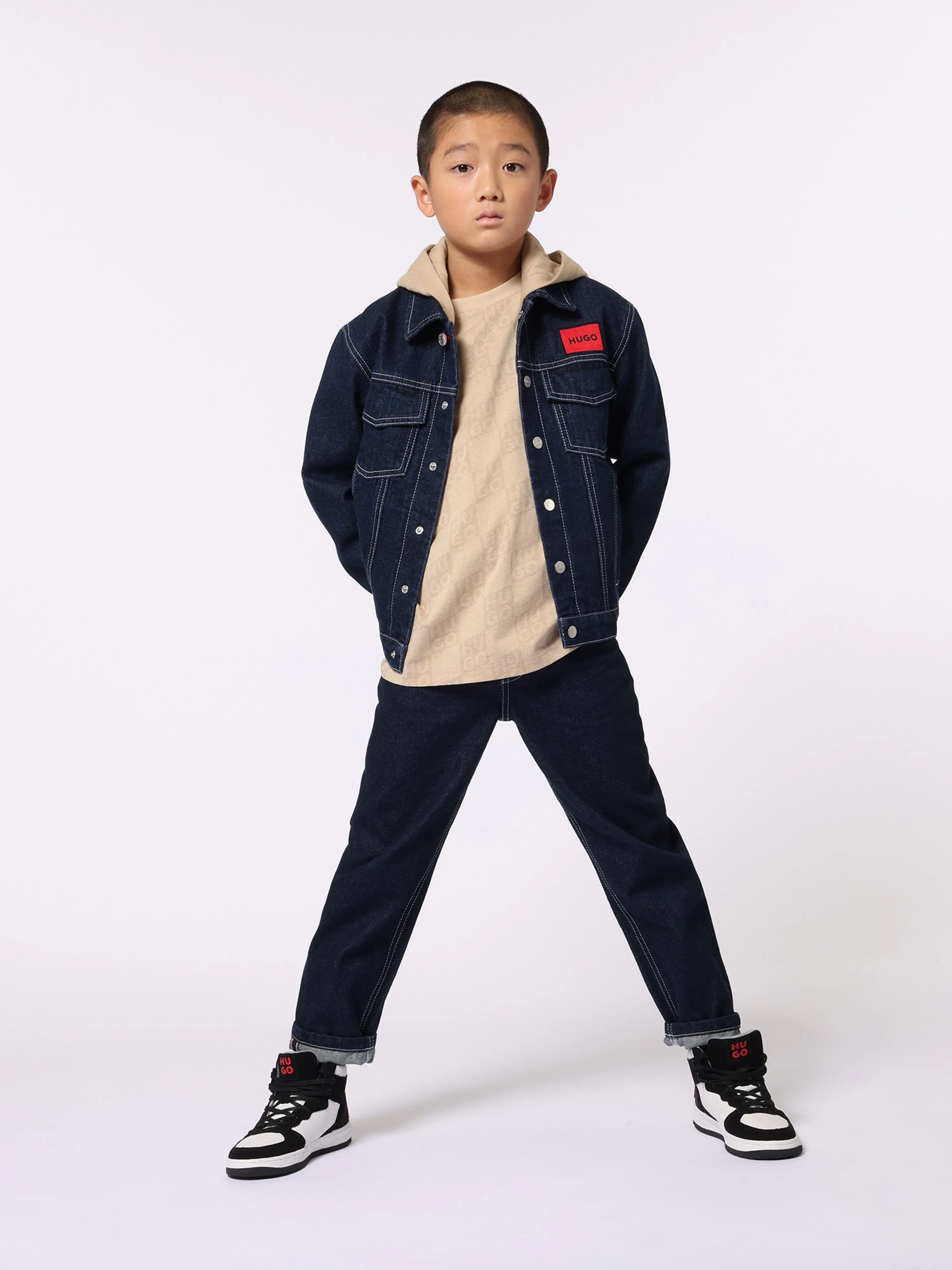 Hugo Boys Hooded Denim Jacket in Blue