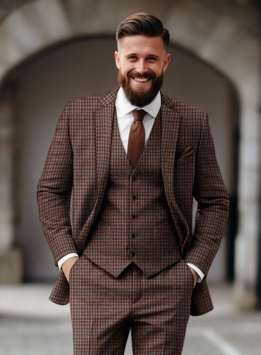 Italian Dark Brown Houndstooth Tweed Jacket