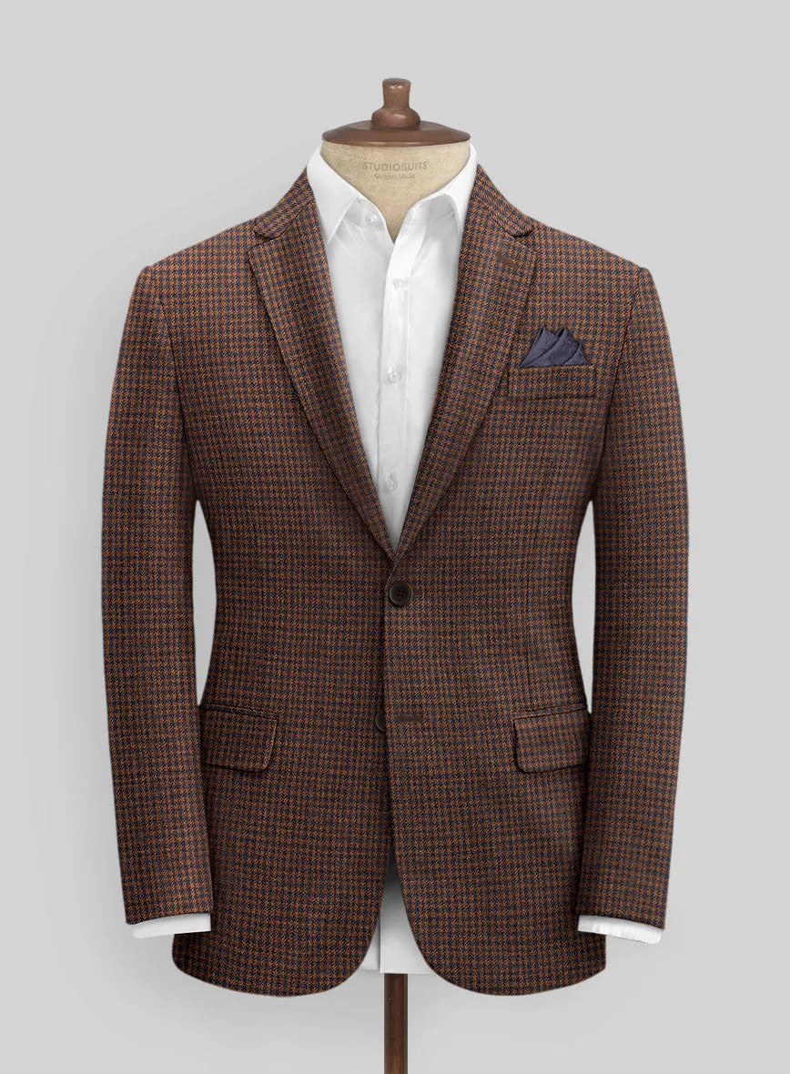 Italian Dark Brown Houndstooth Tweed Jacket