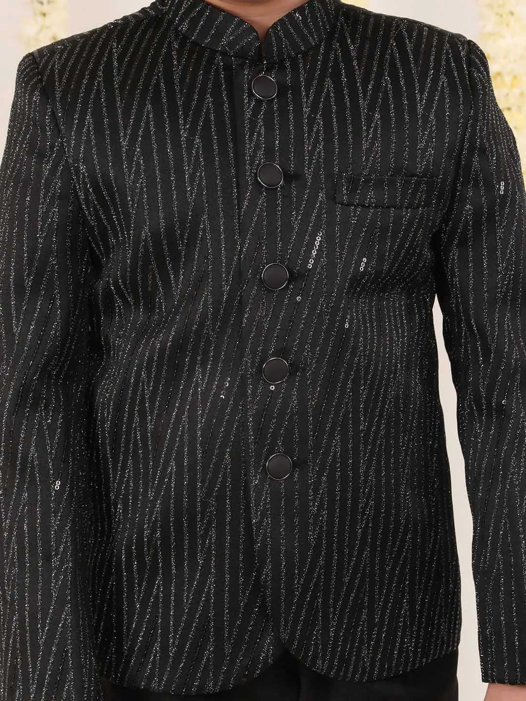Jashvi Boy's Black Sequined Jodhpuri