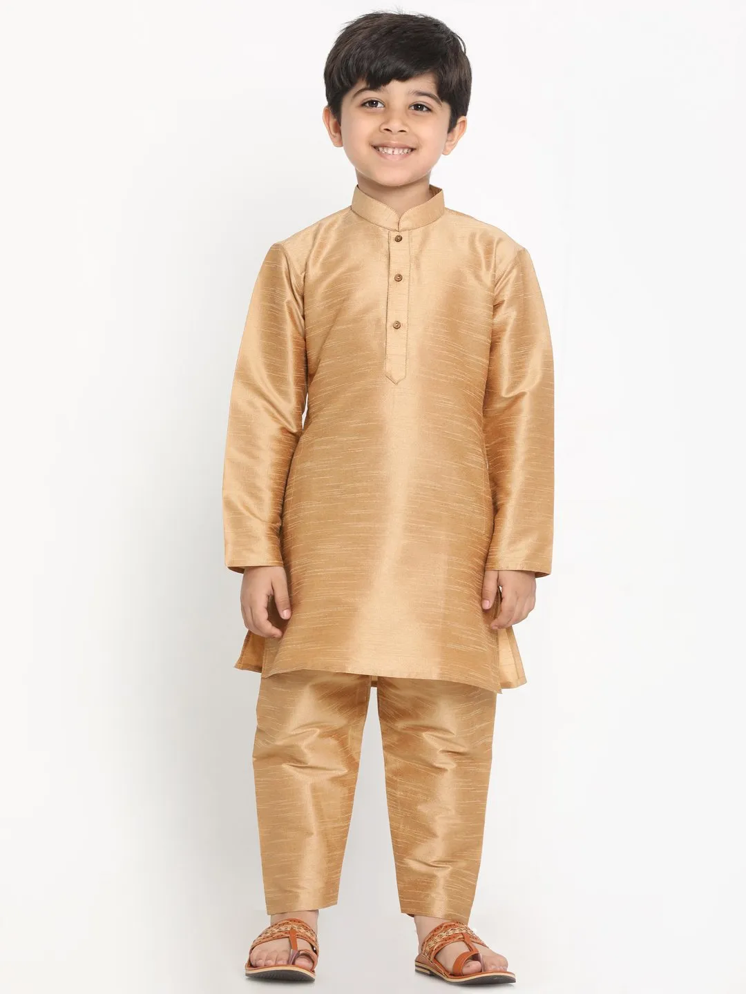 Jashvi Boys Grey Silk Blend Kurta, Ethnic Jacket and Pyjama Set