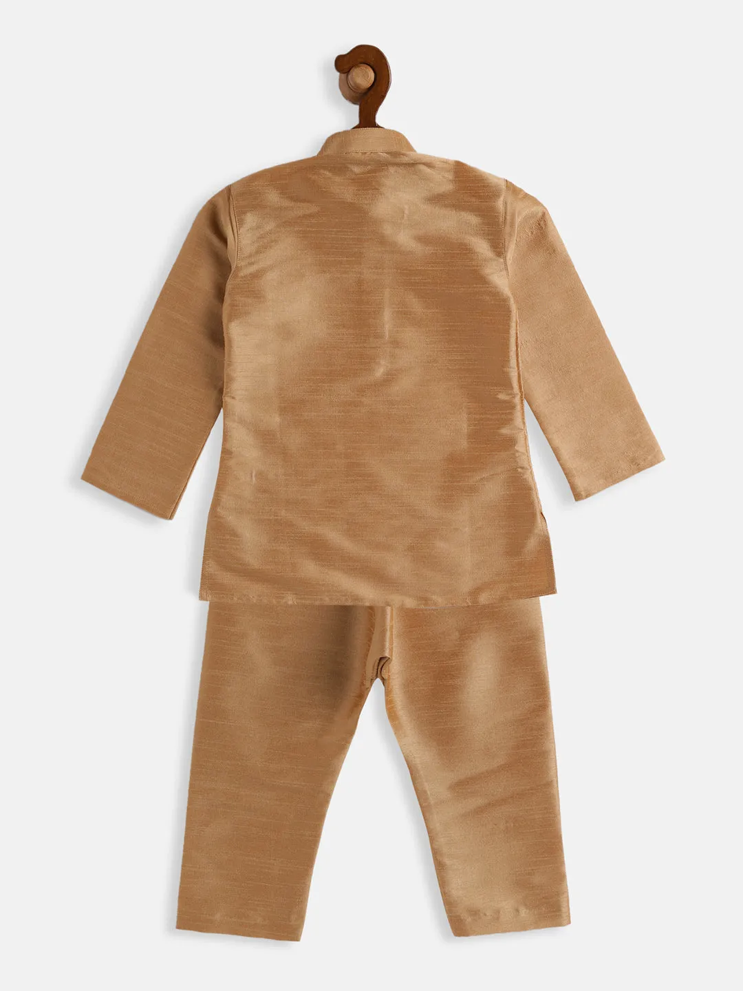 Jashvi SISHU Boys Rose Gold Silk Blend Jacket, Kurta and Pyjama Set