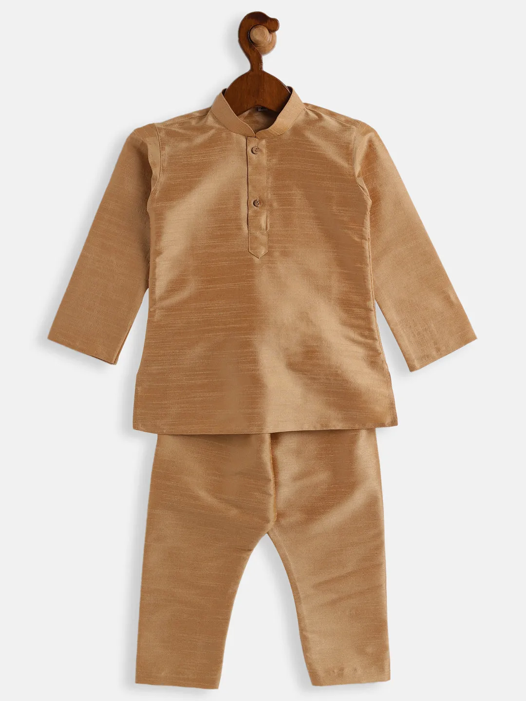 Jashvi SISHU Boys Rose Gold Silk Blend Jacket, Kurta and Pyjama Set
