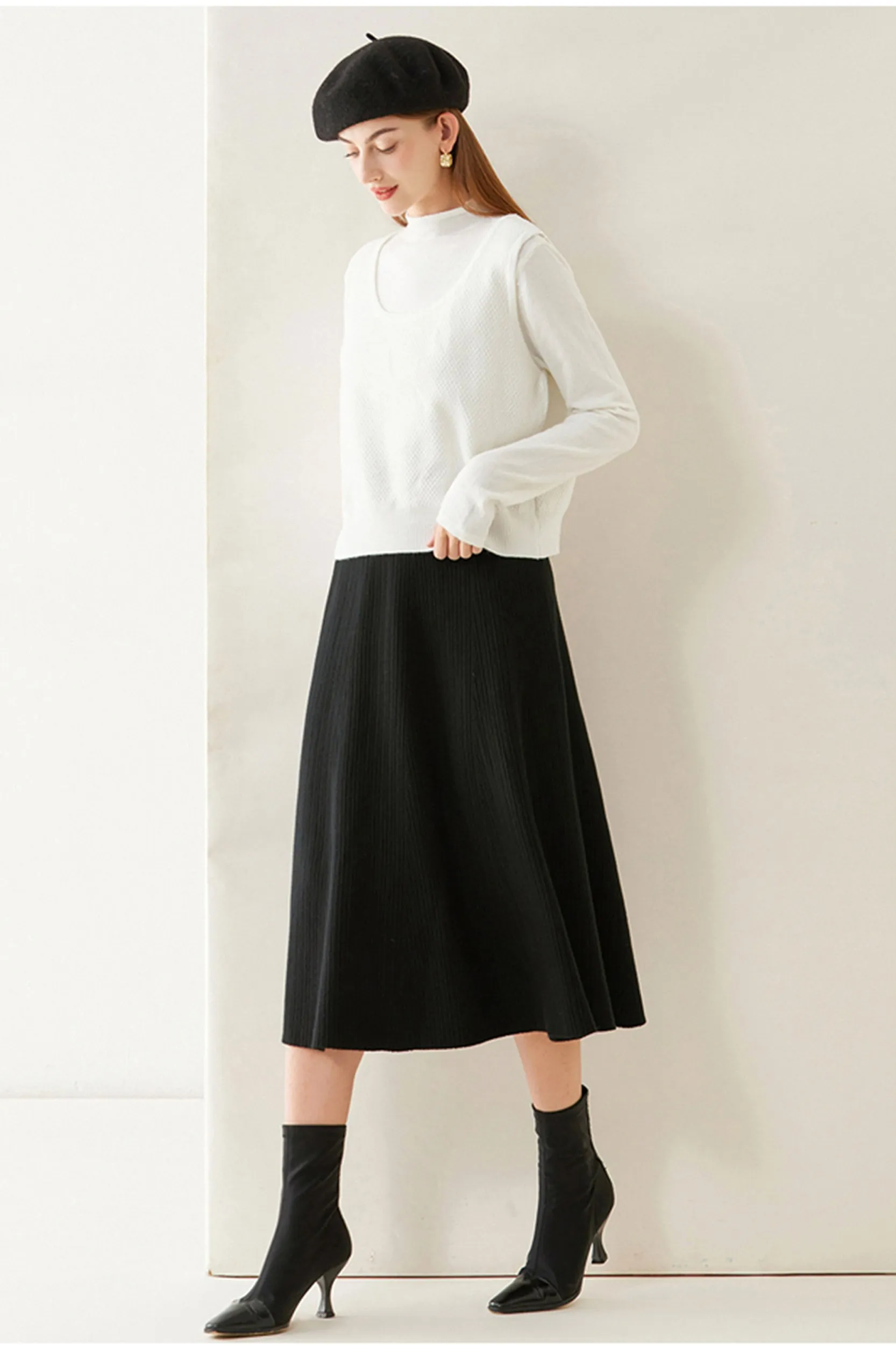 Juno A-line Stretch Knit Midi Skirt